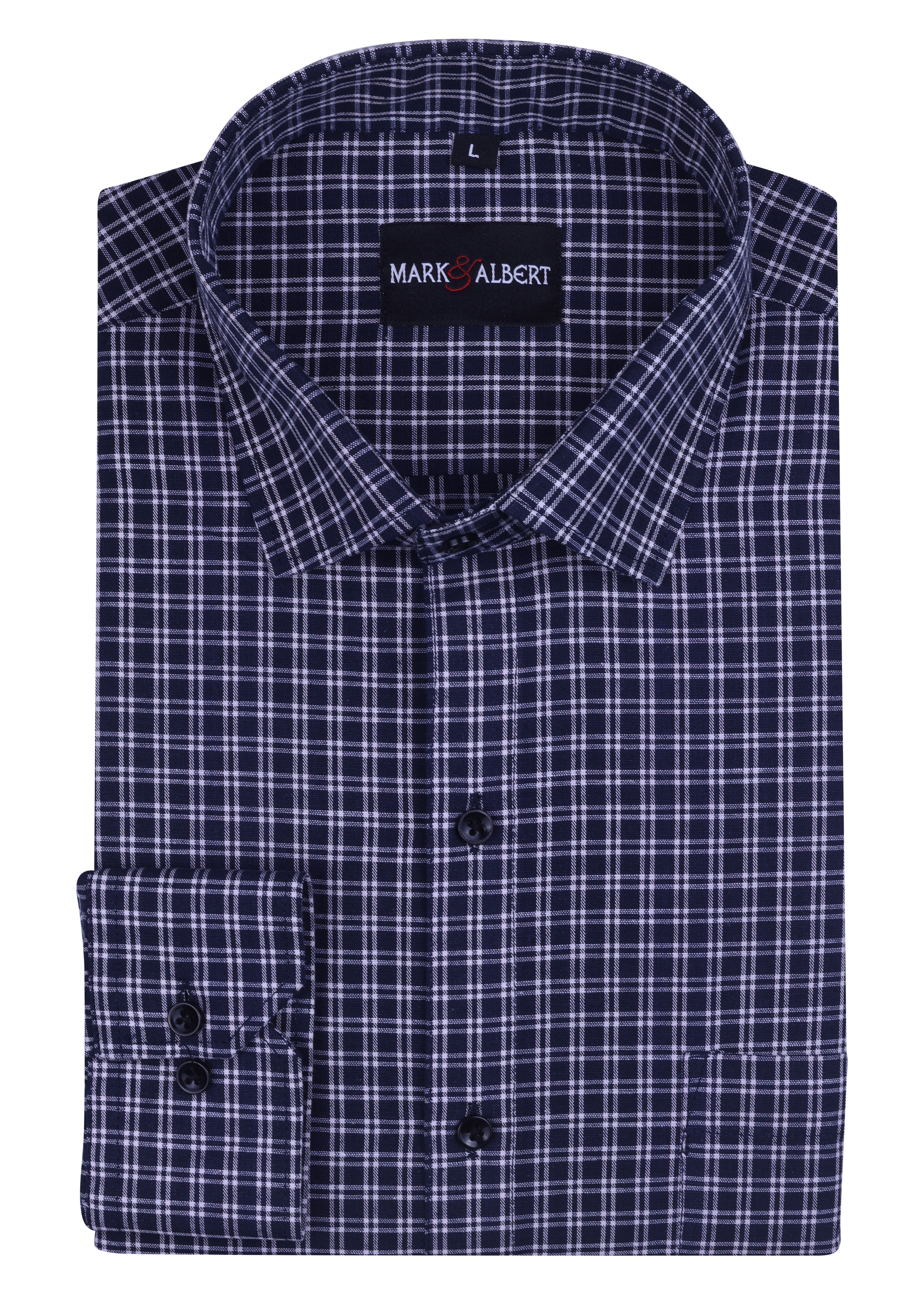 Men's Blue Checks Cotton Semi Formal Slim Fit Shirt | MARK & ALBERT