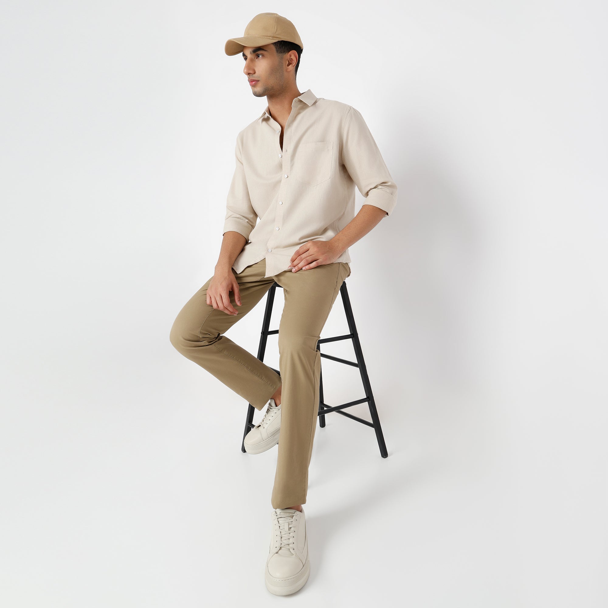 Men's Beige Linen Casual Shirt
