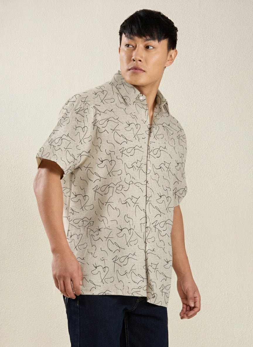 Men's Regular Fit Half Sleeve Scribble Print Shirt