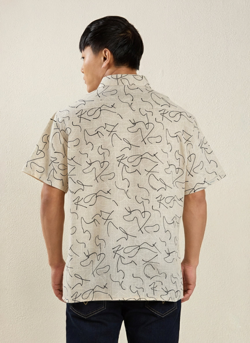 Men's Regular Fit Half Sleeve Scribble Print Shirt