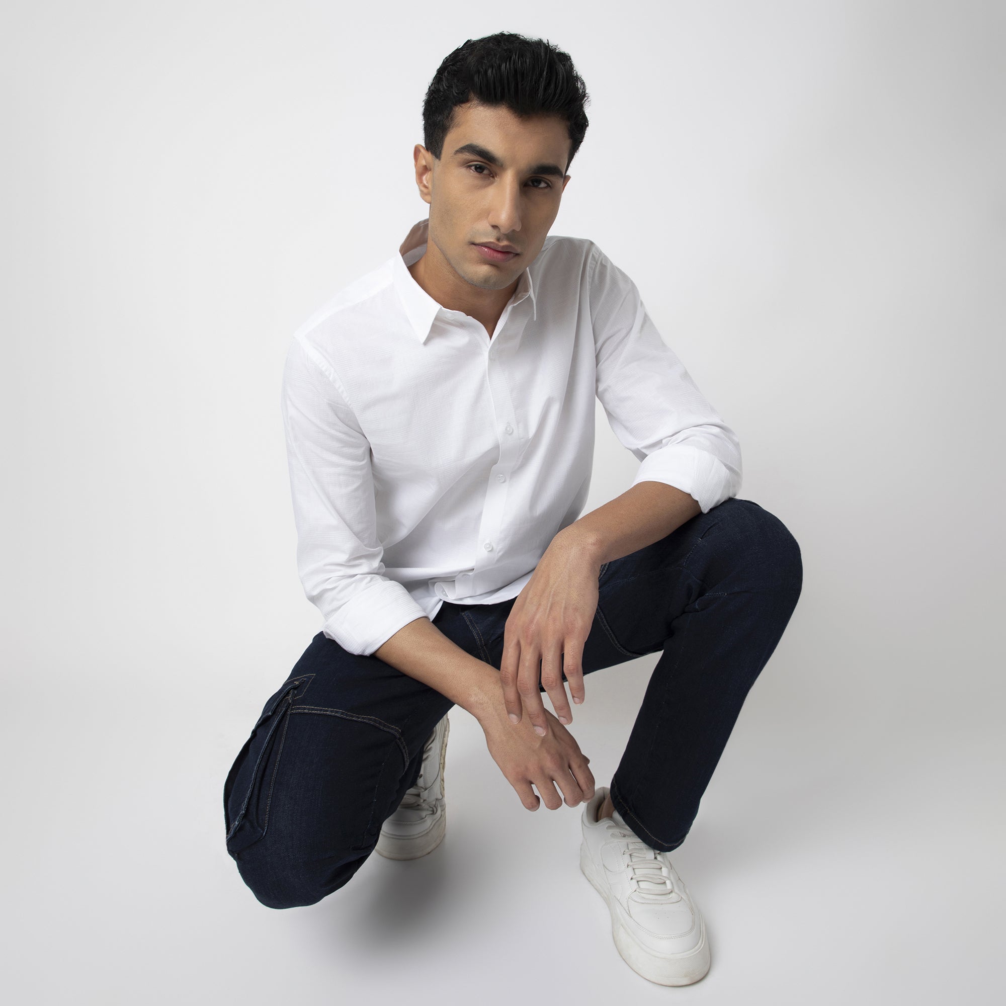 Self-Checkered Semi-Formal Shirt