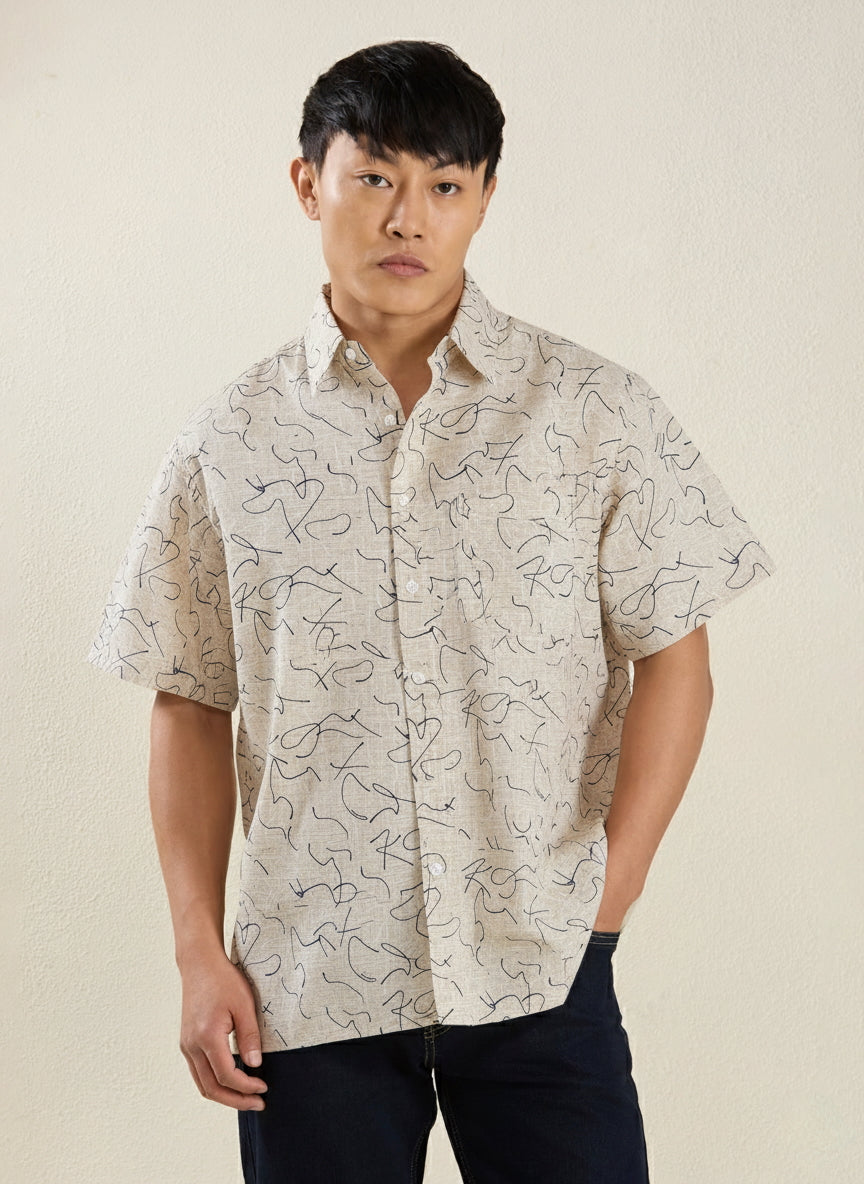Men's Regular Fit Half Sleeve Scribble Print Shirt