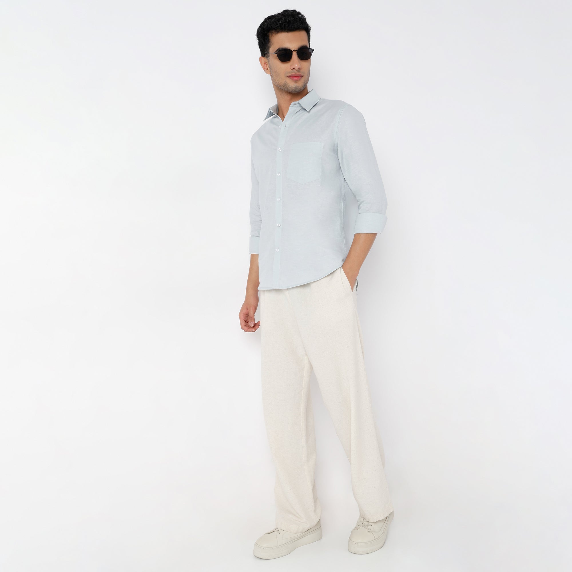 Men's Grey Linen Casual Shirt