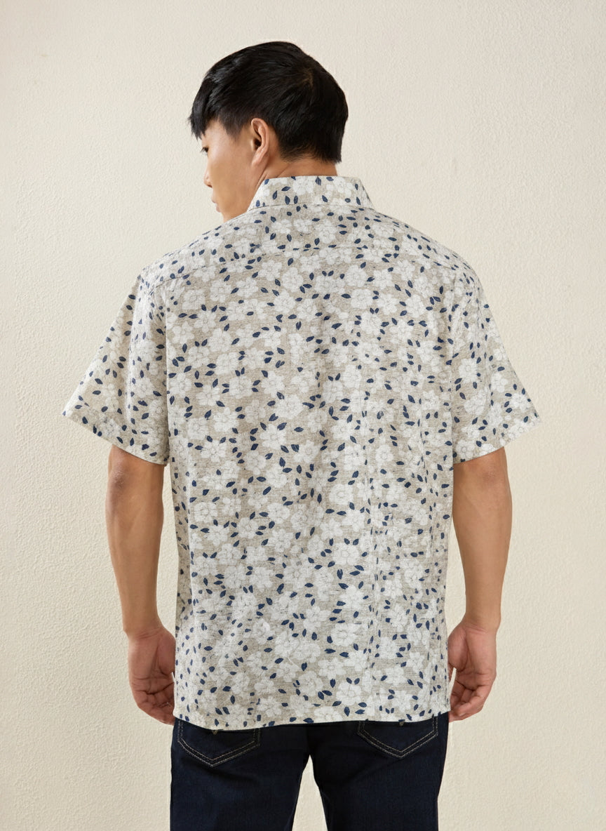 Men's Regular Fit Half Sleeve Floral Linen Shirt