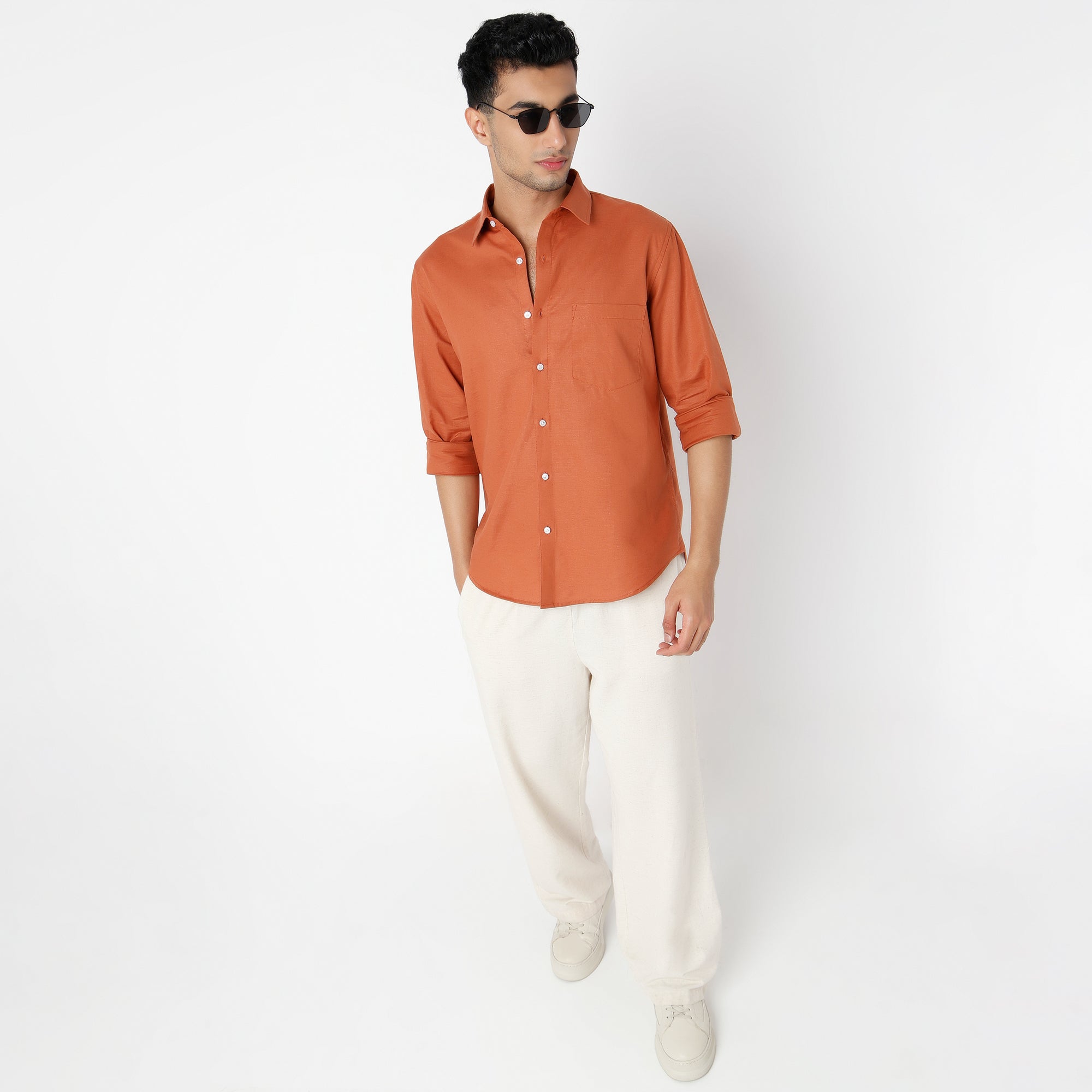 Men's Rust Linen Casual Shirt