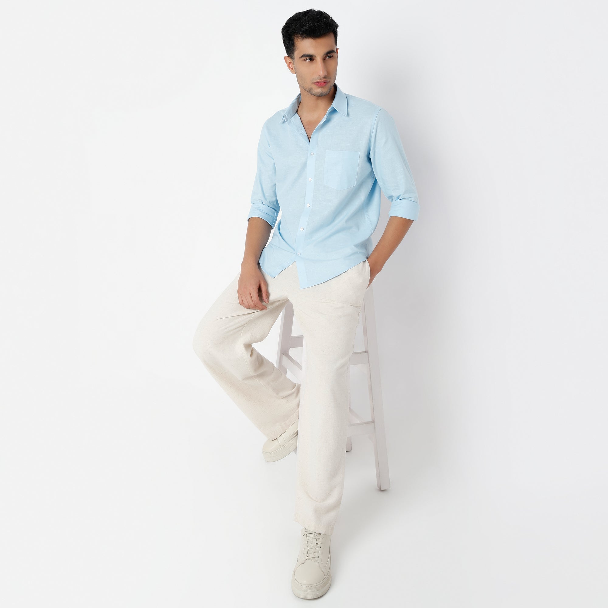 Men's Blue Linen Casual Shirt