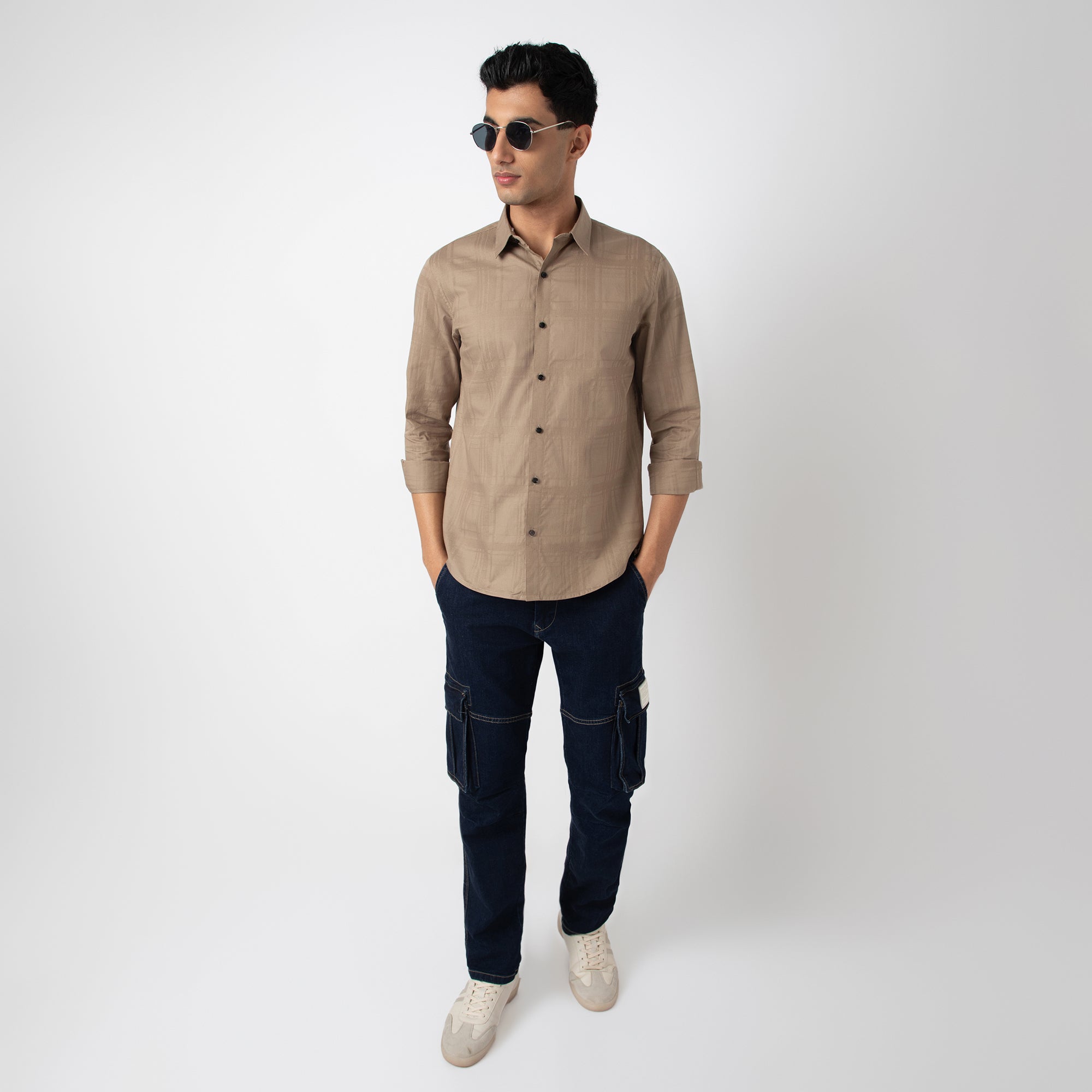 Self-Checkered Semi-Formal Shirt