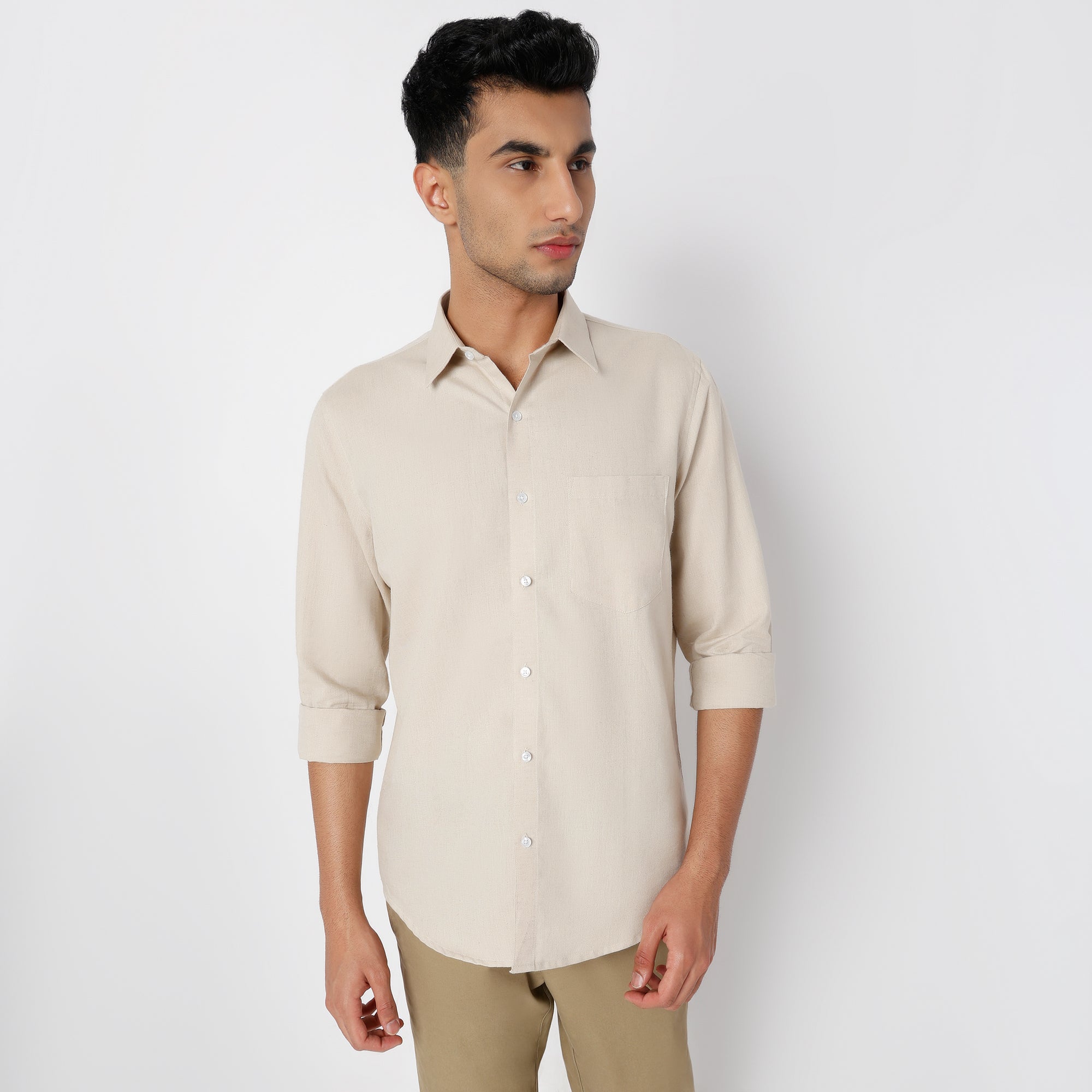 Men's Beige Linen Casual Shirt