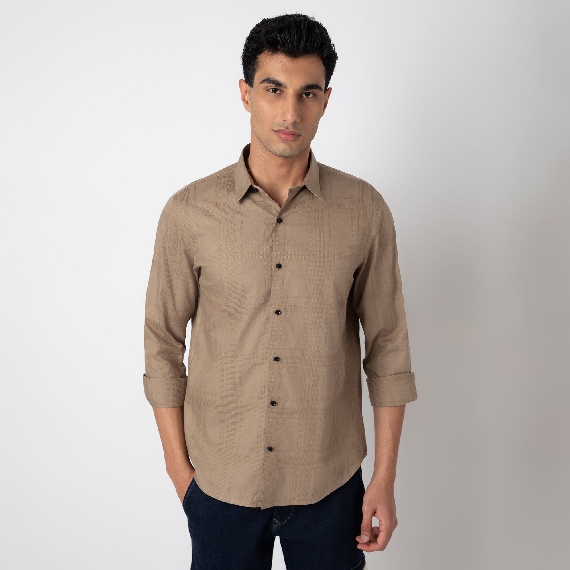 Self-Checkered Semi-Formal Shirt