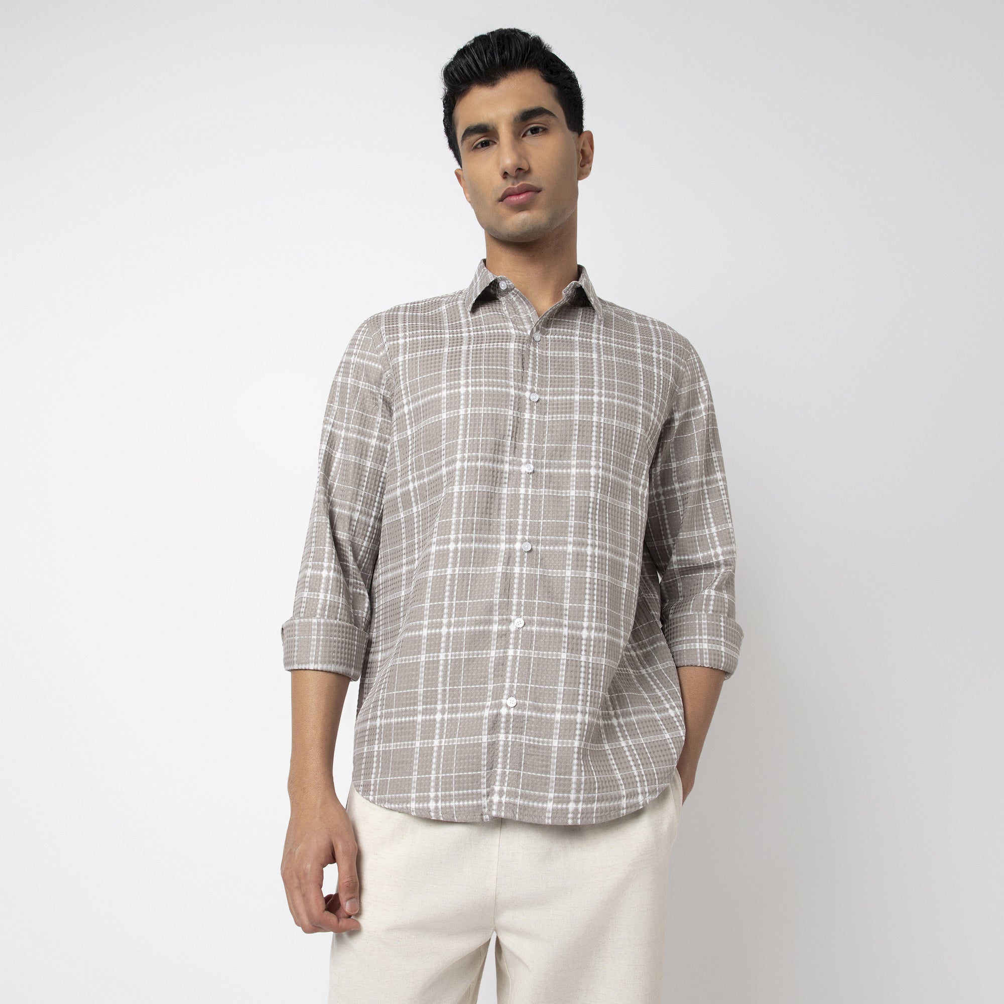 Waffle Dobby Checkered Shirt