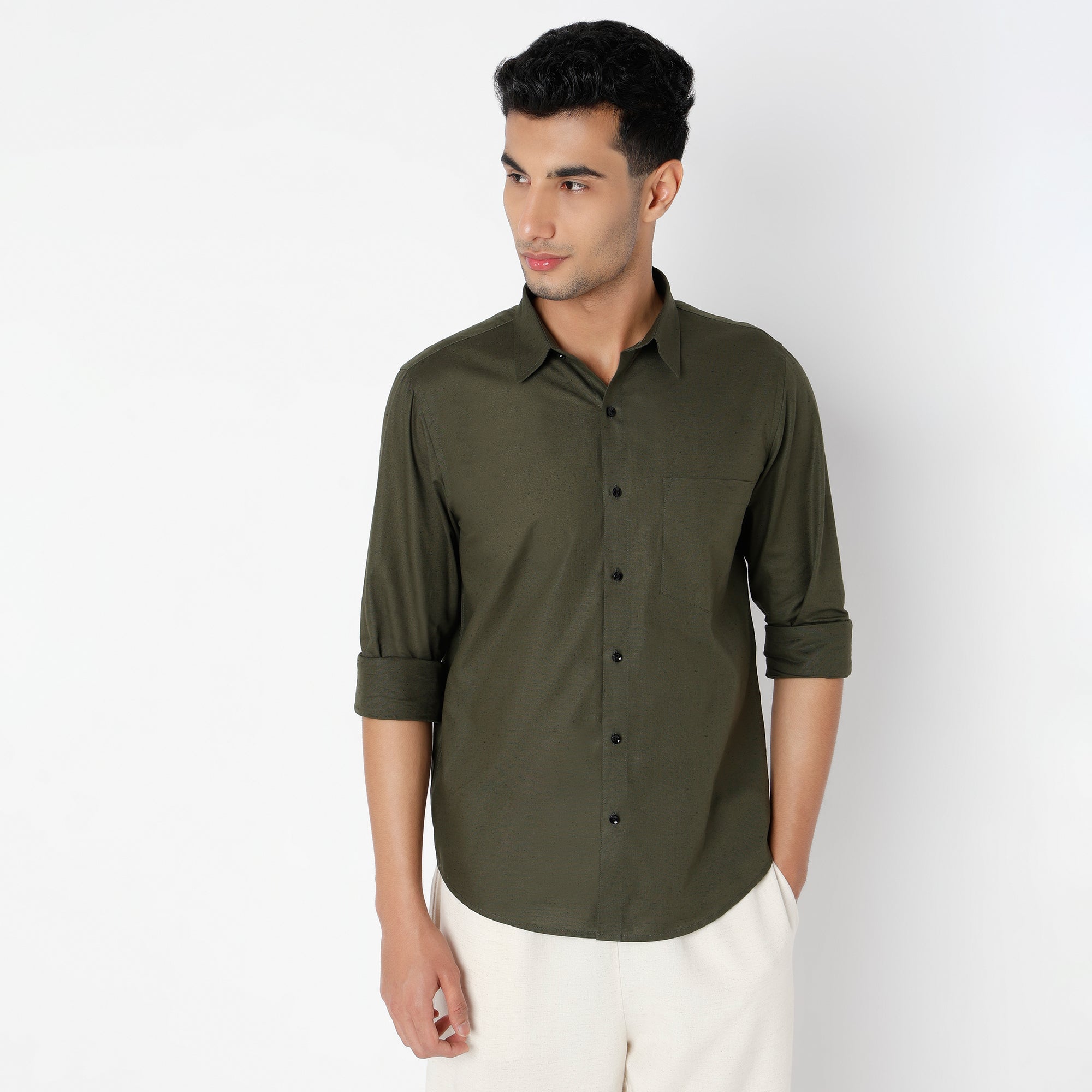Men's Green Linen Casual Shirt