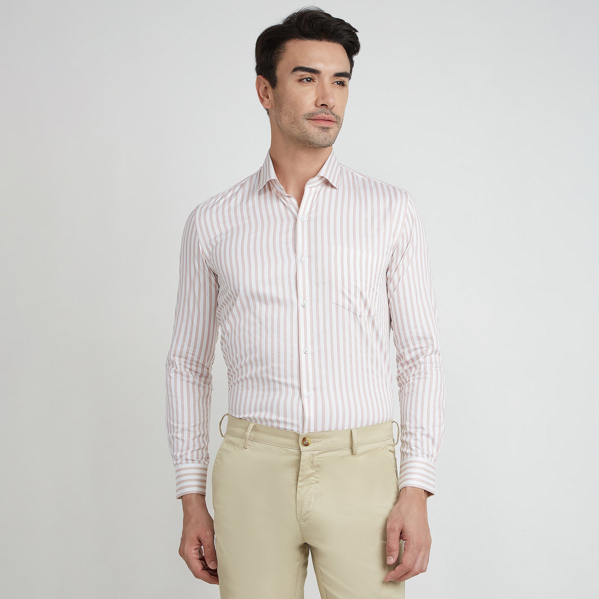 Men's 100% Cotton Pink Striped Shirt Slim Fit | MARK & ALBERT