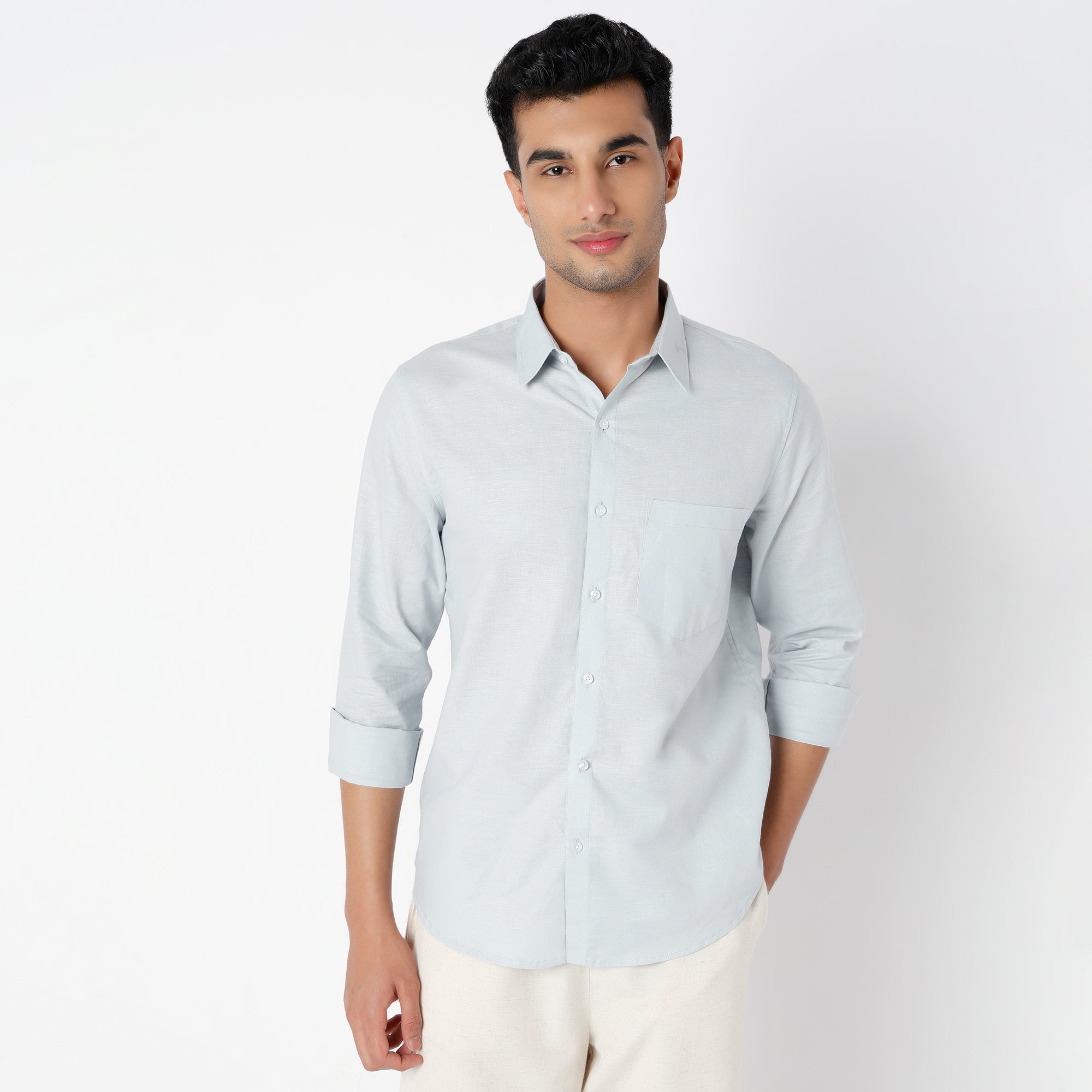 Men's Grey Linen Casual Shirt