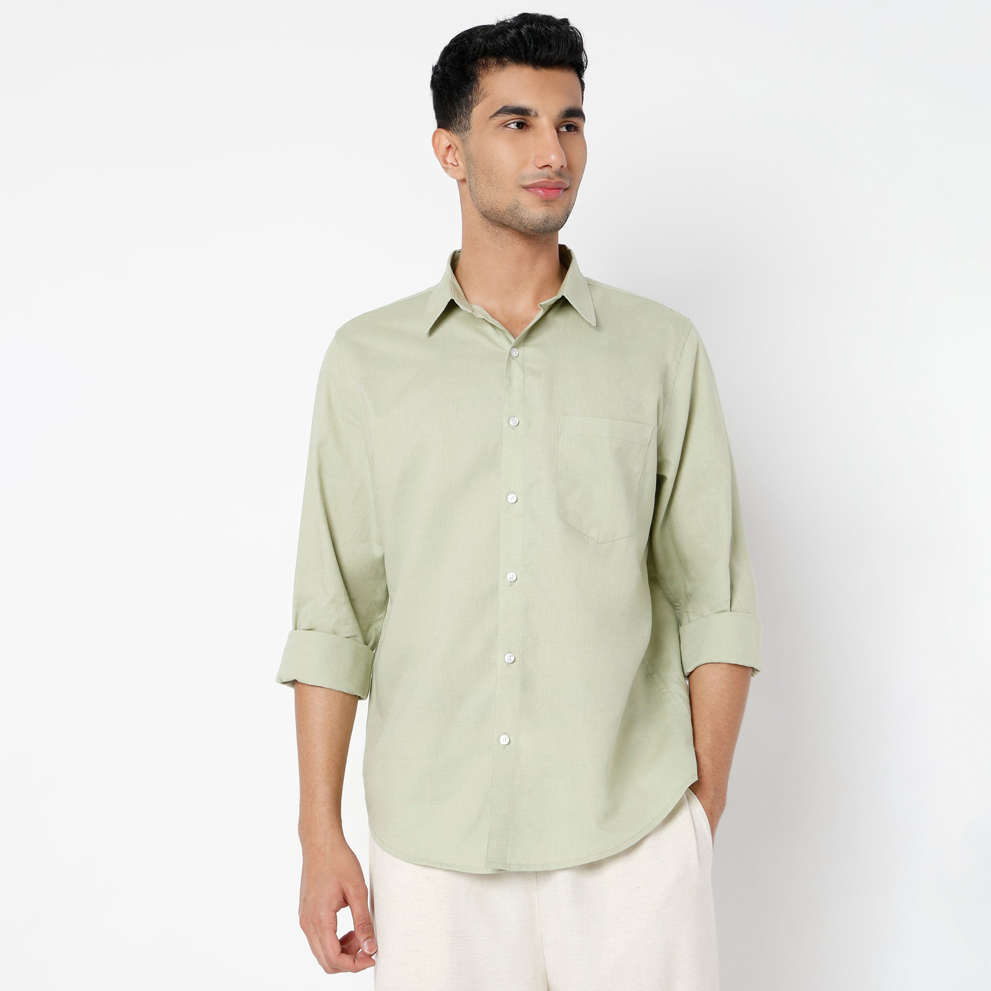 Men's Green Linen Casual Shirt