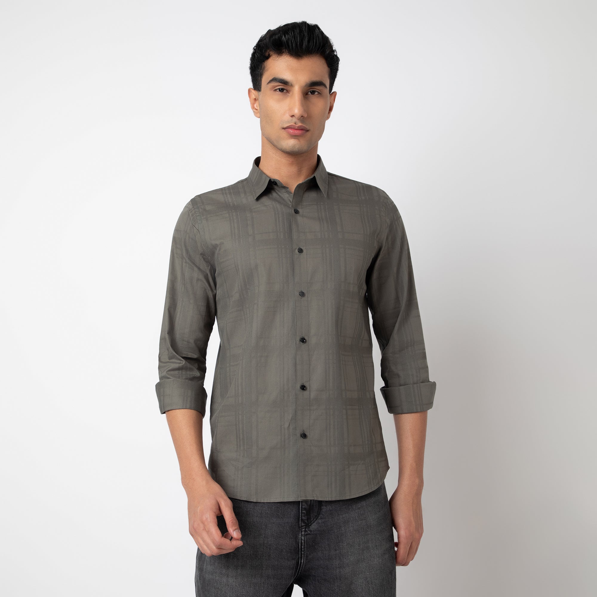 Self-Checkered Semi-Formal Shirt