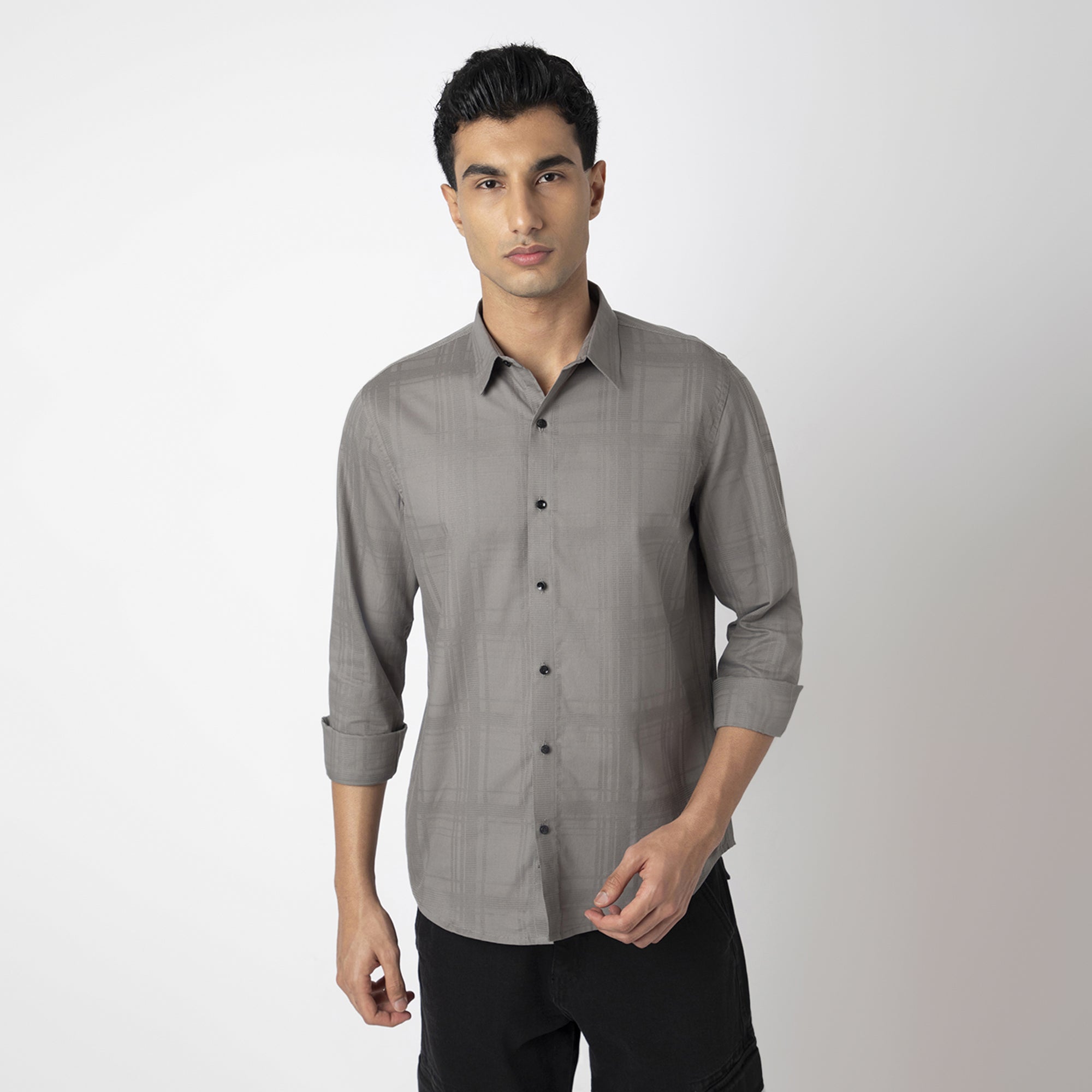 Self-Checkered Semi-Formal Shirt