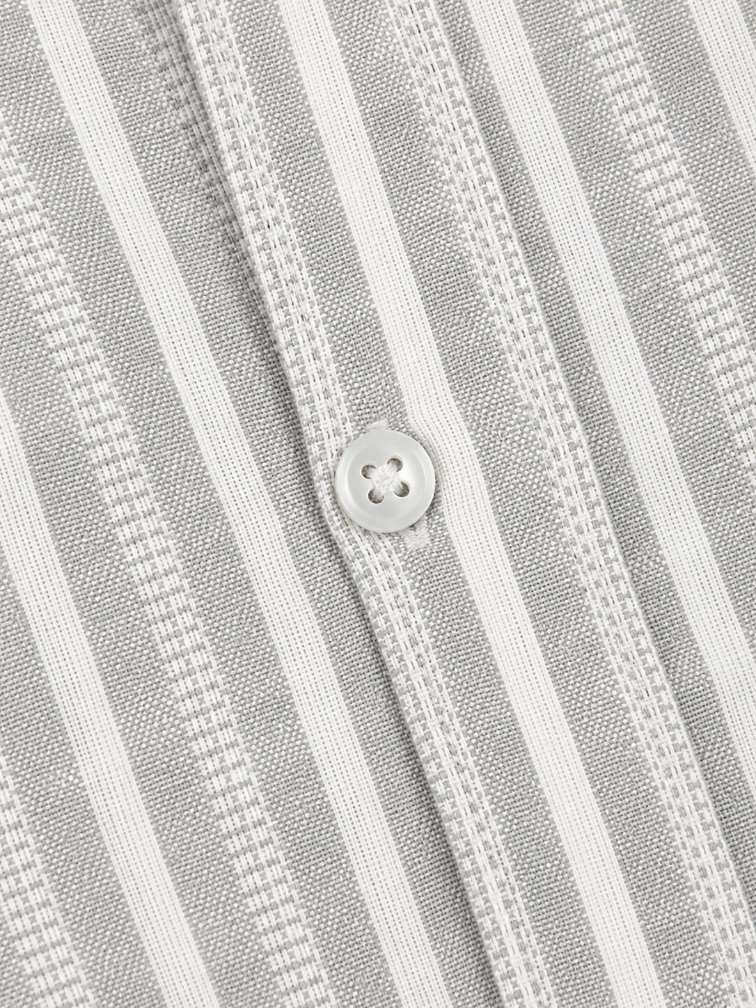 Men's Grey Striped Linen Cotton Blend Half Sleeve Formal Shirt | MARK & ALBERT