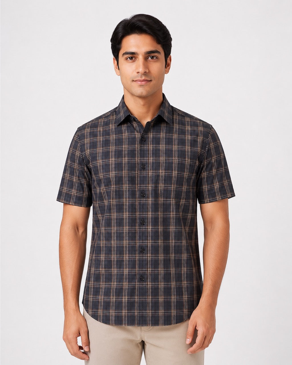 Men's Black Checks Cotton Regular Fit Half Sleeve Formal Shirt |MARK & ALBERT
