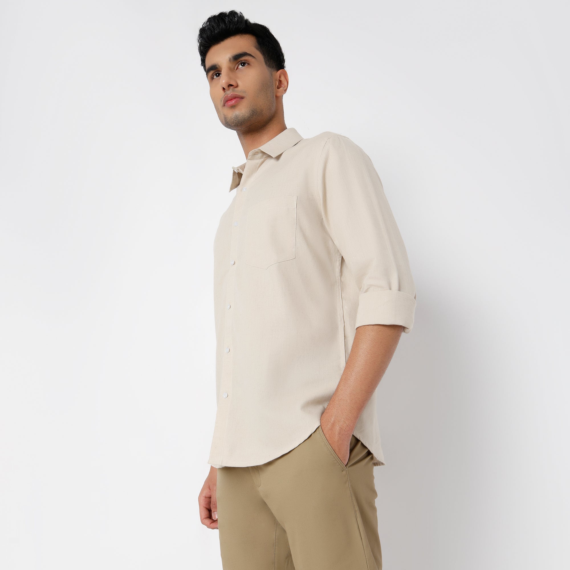 Men's Beige Linen Casual Shirt