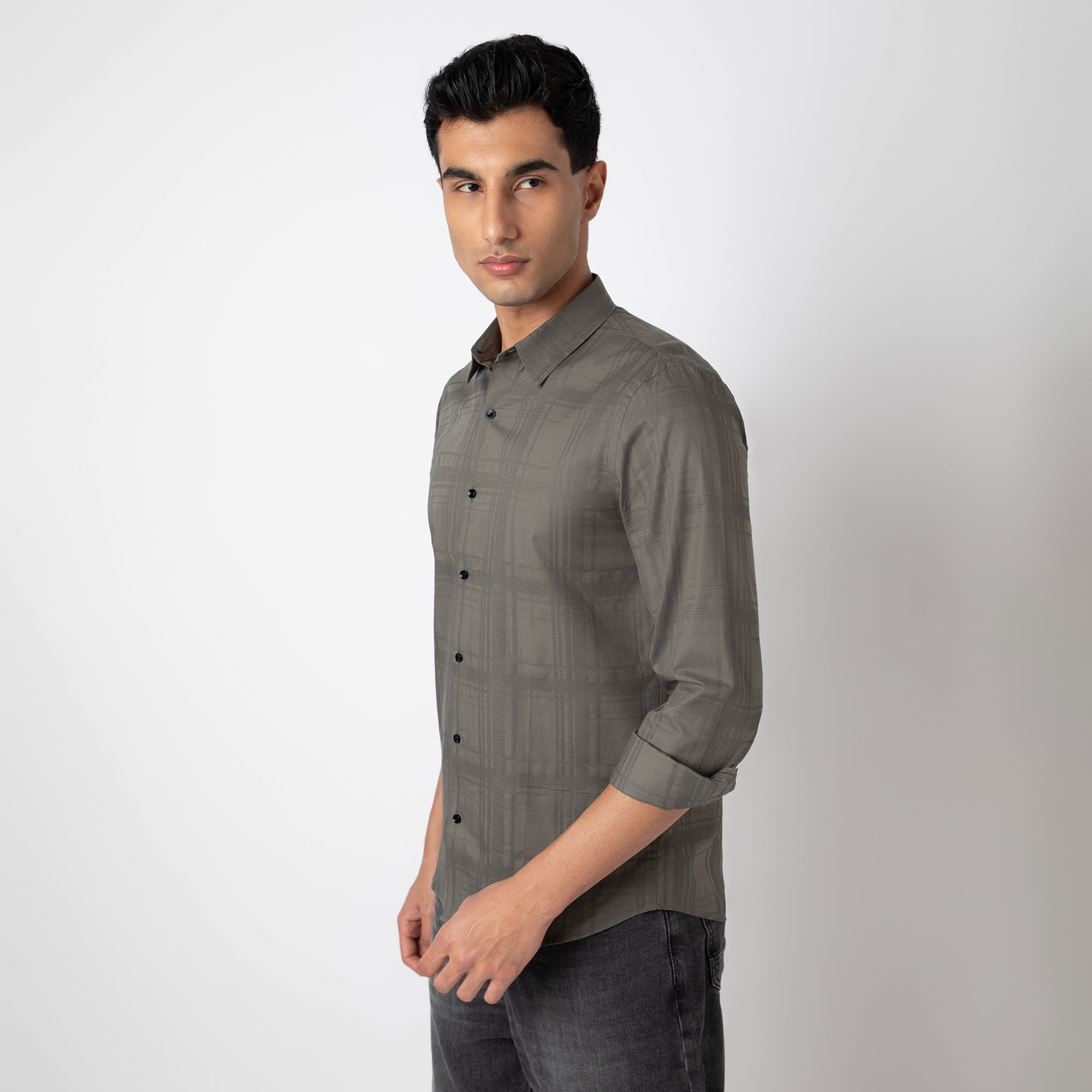 Self-Checkered Semi-Formal Shirt