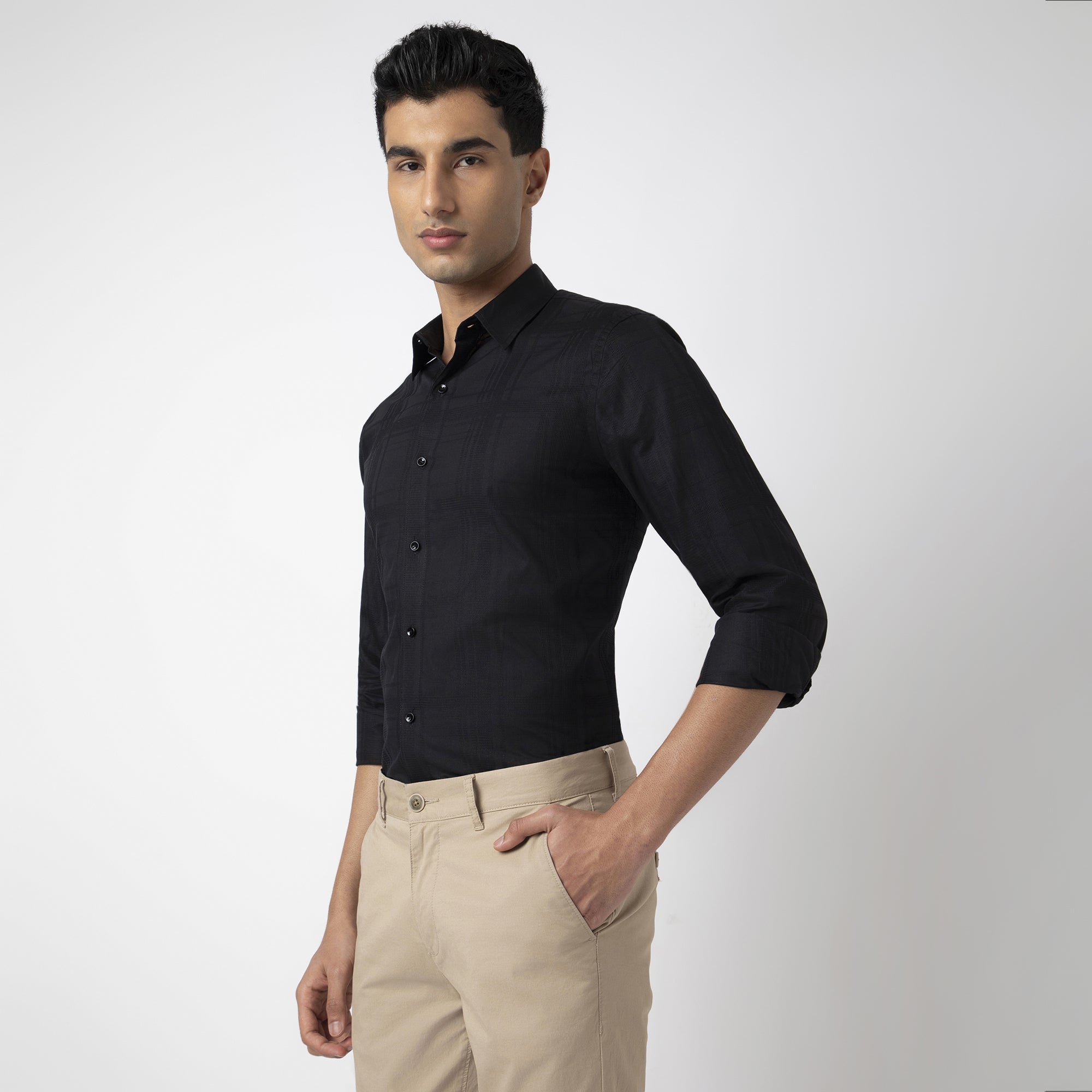 Self-Checkered Semi-Formal Shirt