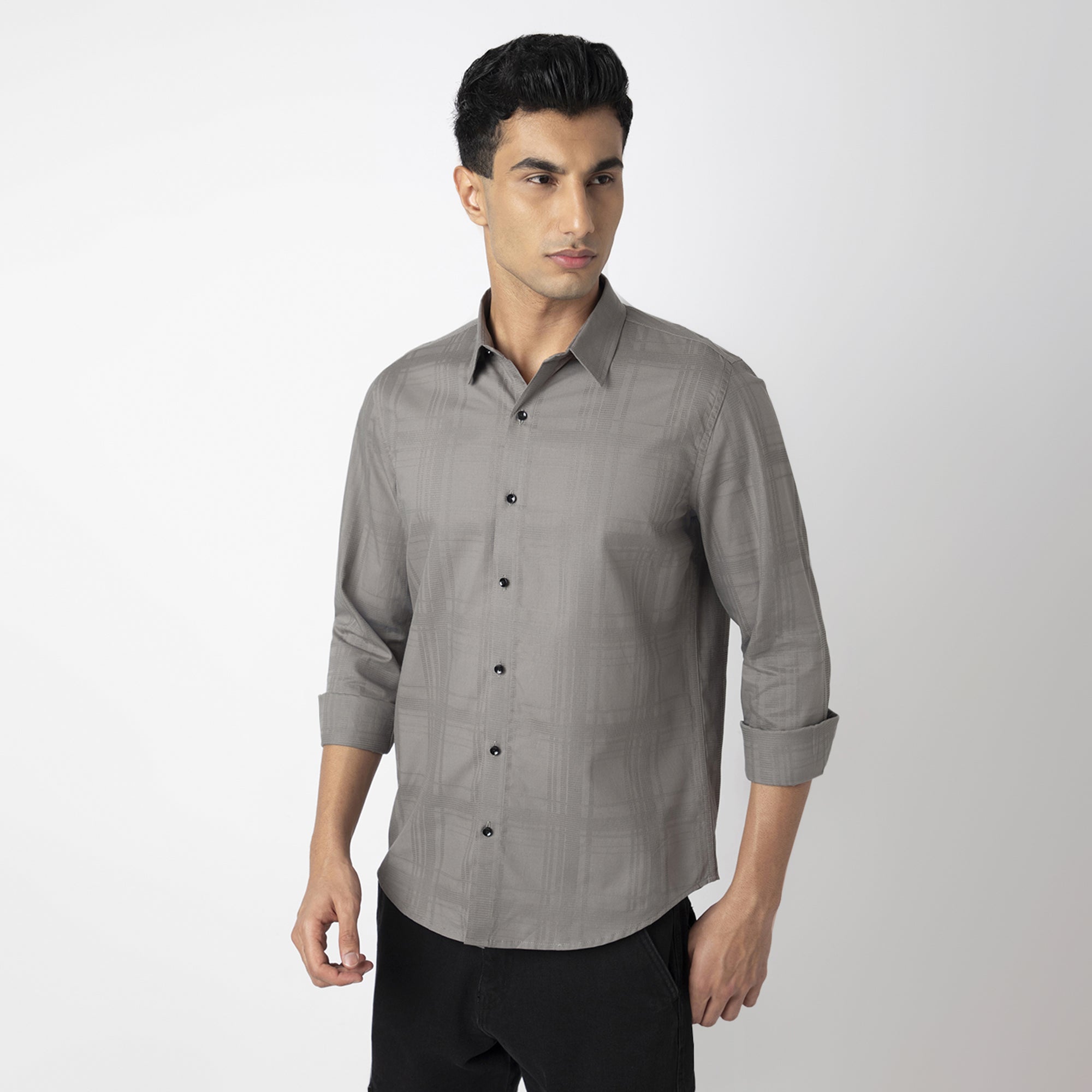 Self-Checkered Semi-Formal Shirt