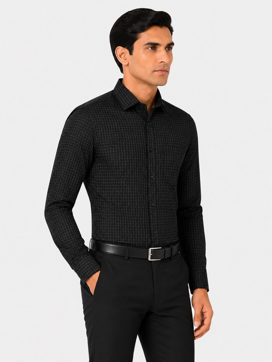 Men’s Black Gingham Check 100% Cotton Slim Fit Formal Shirt | MARK & ALBERT