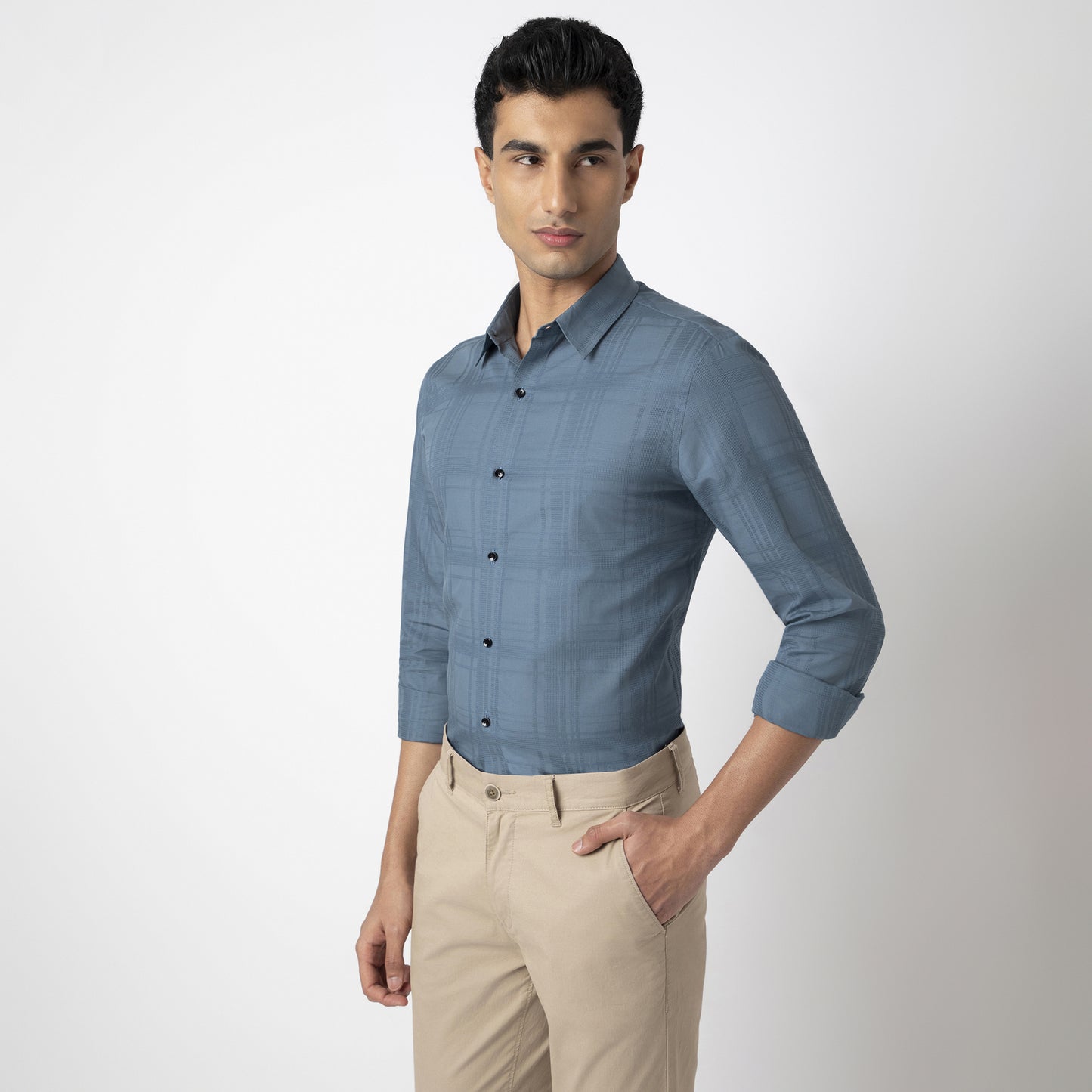 Self-Checkered Semi-Formal Shirt