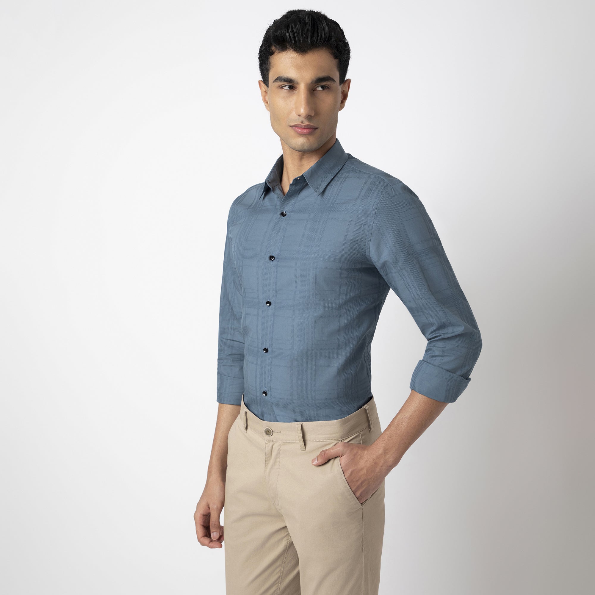 Self-Checkered Semi-Formal Shirt