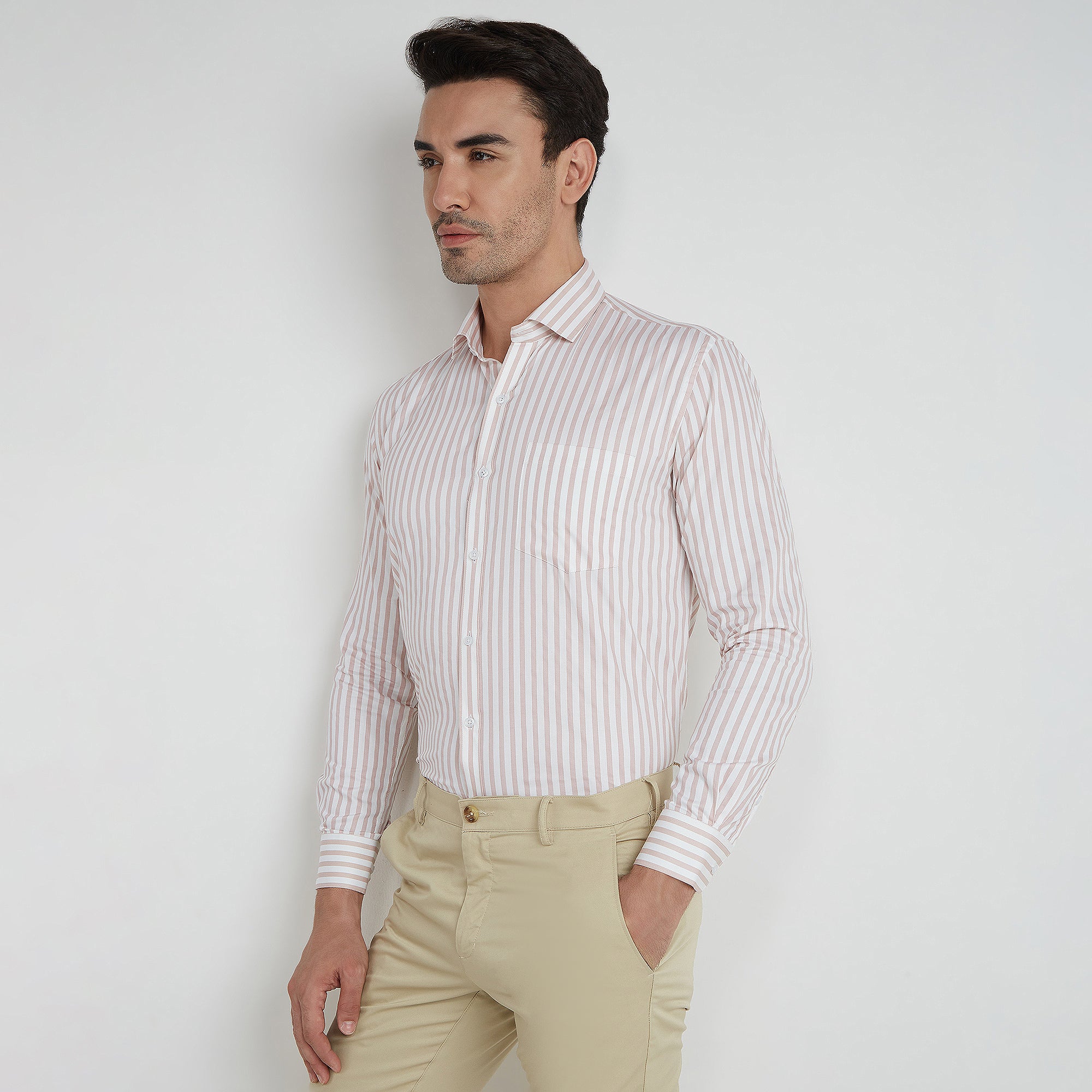 Men's 100% Cotton Pink Striped Shirt Slim Fit | MARK & ALBERT