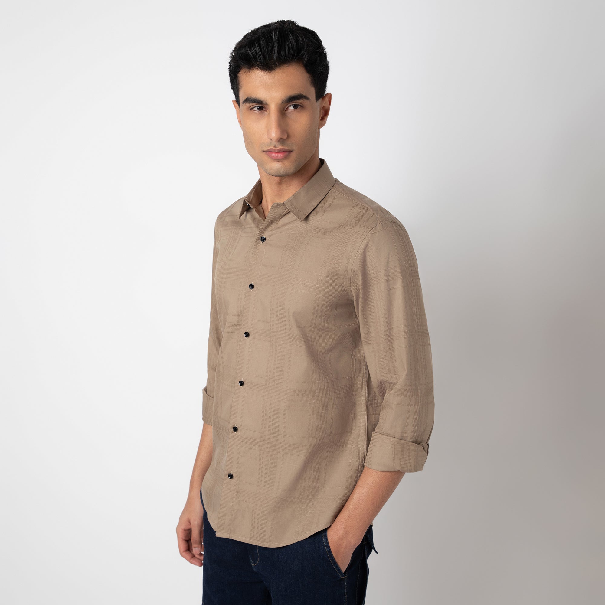 Self-Checkered Semi-Formal Shirt