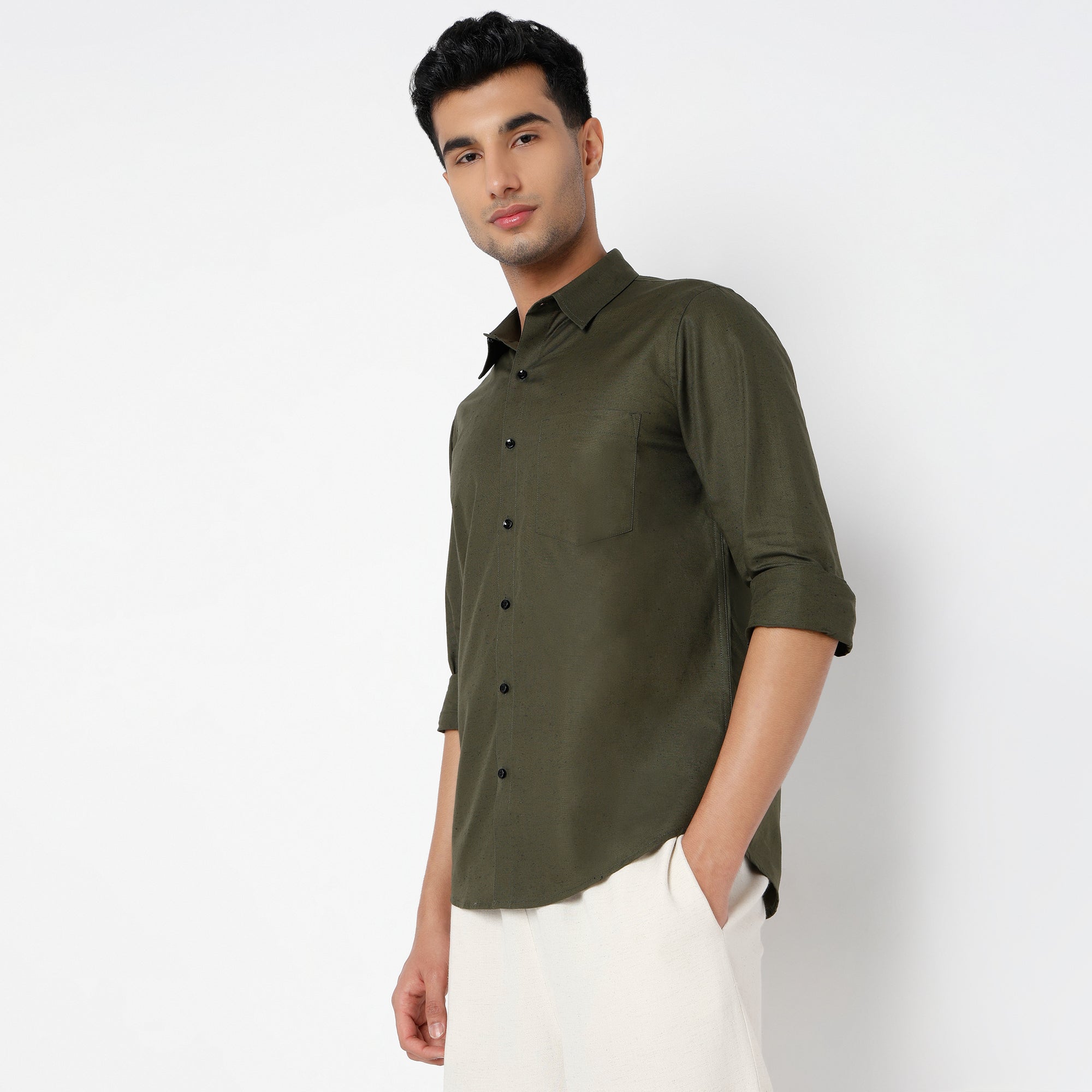 Men's Green Linen Casual Shirt