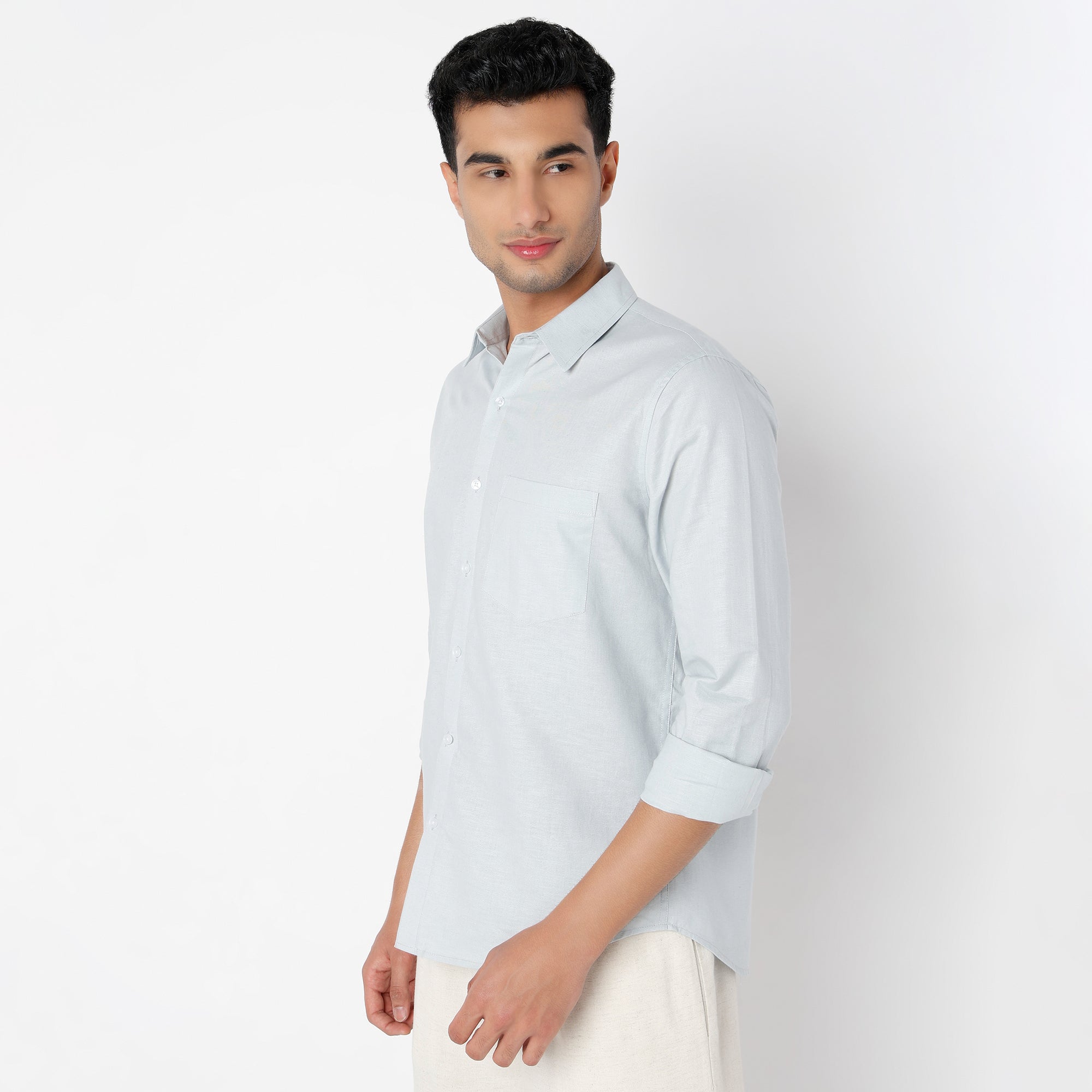 Men's Grey Linen Casual Shirt