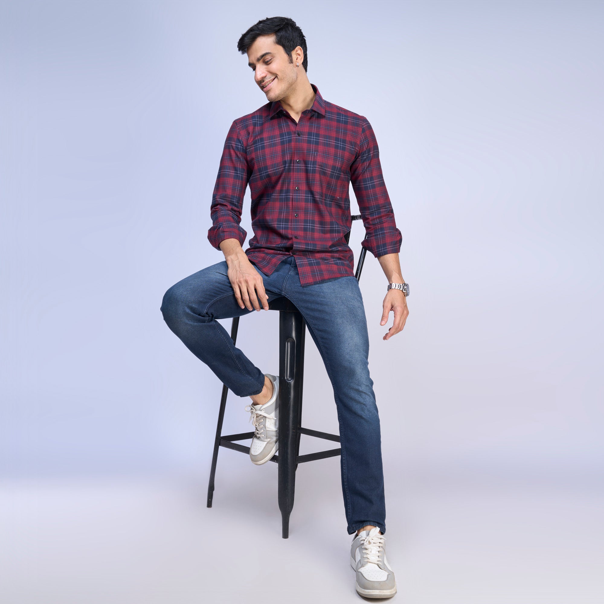 Pure Cotton Red and Blue Checkered Shirt