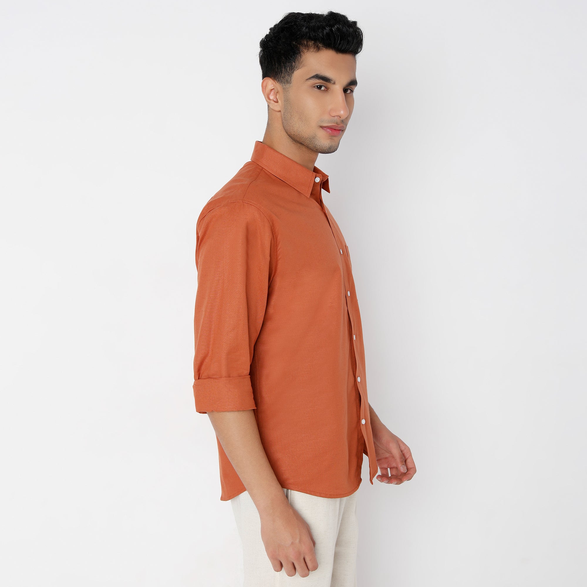 Men's Rust Linen Casual Shirt