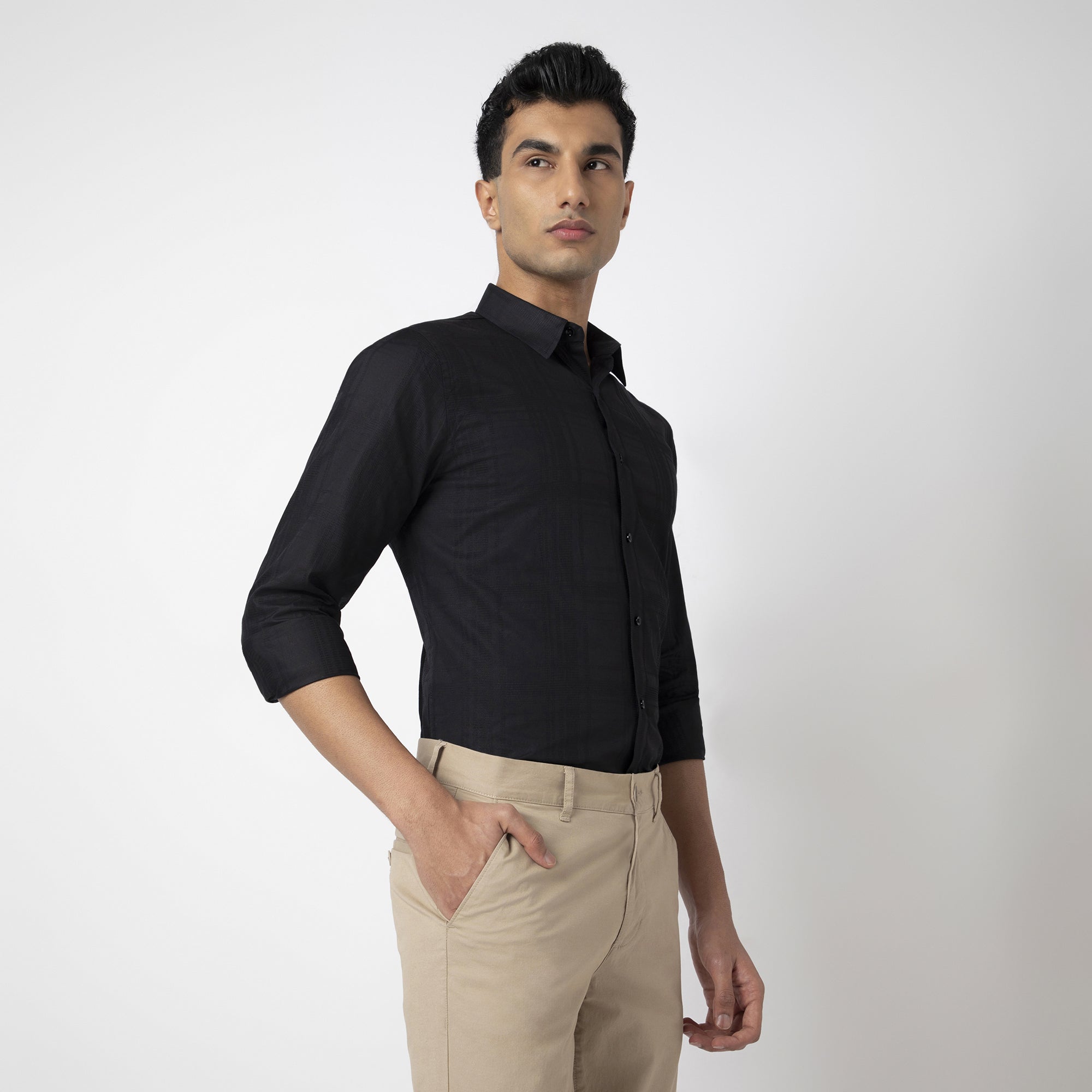 Self-Checkered Semi-Formal Shirt