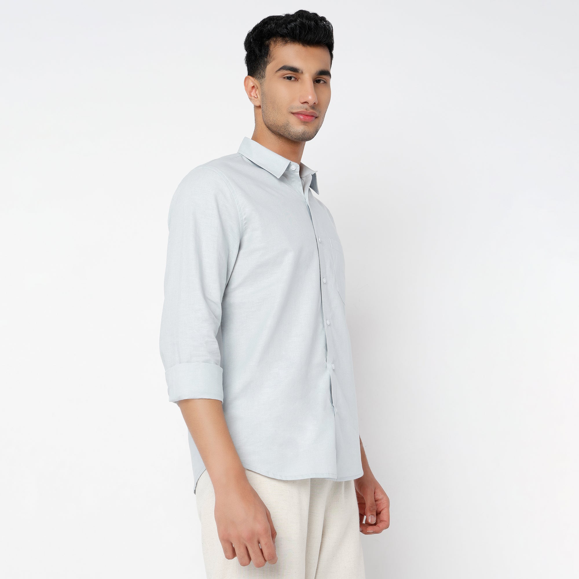 Men's Grey Linen Casual Shirt