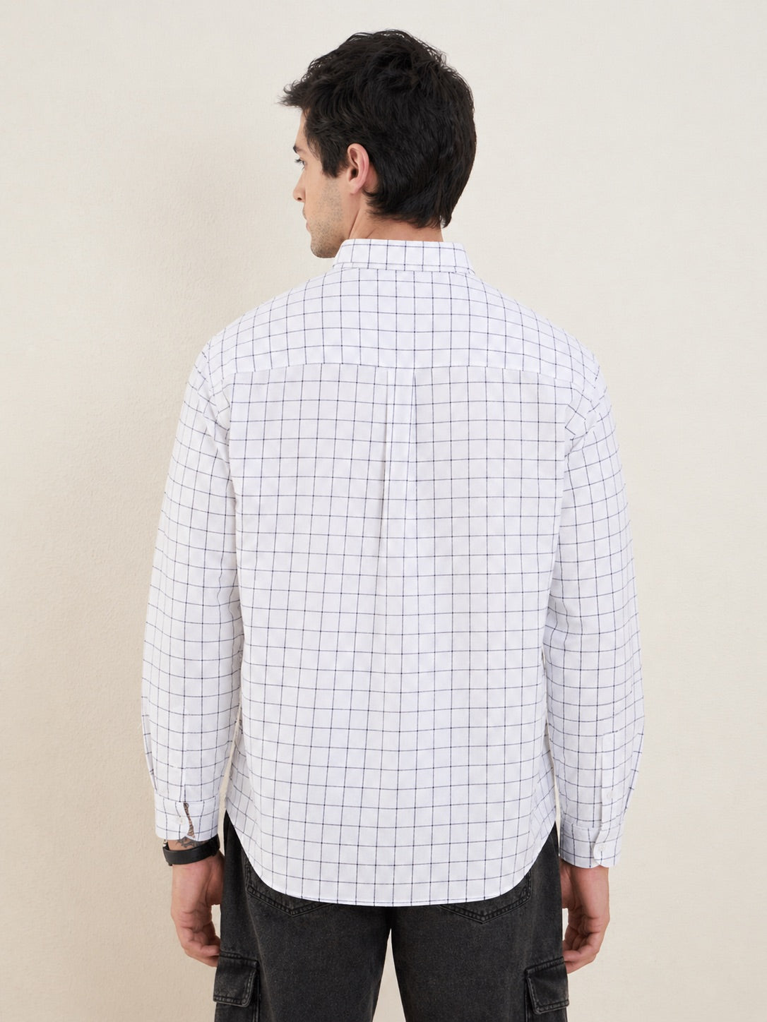 Men’s 100% Cotton White Check Regular Fit Shirt | MARK & ALBERT
