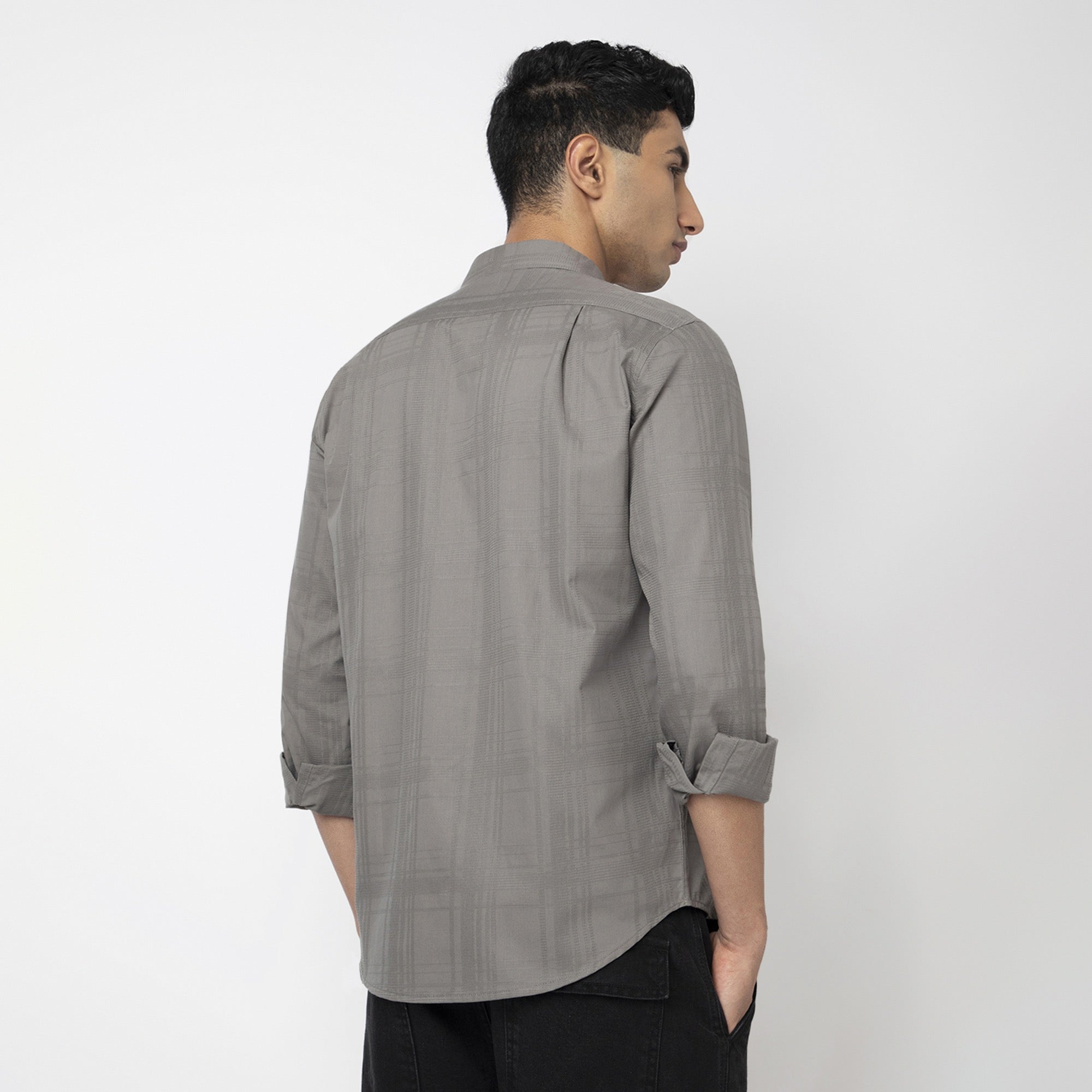 Self-Checkered Semi-Formal Shirt