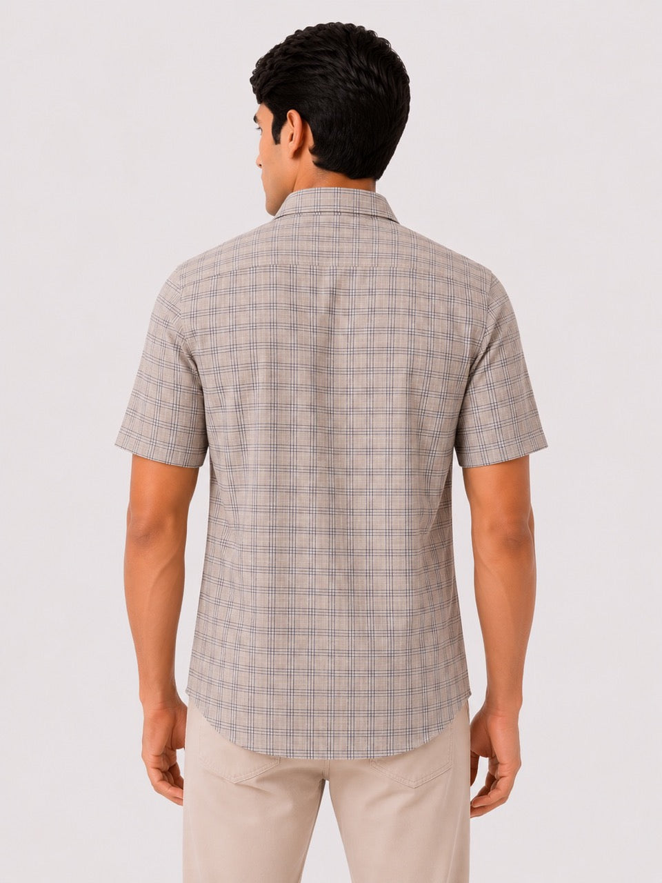 Men's Grey Check Cotton Regular Fit Half Sleeve Formal Shirt | MARK & ALBERT