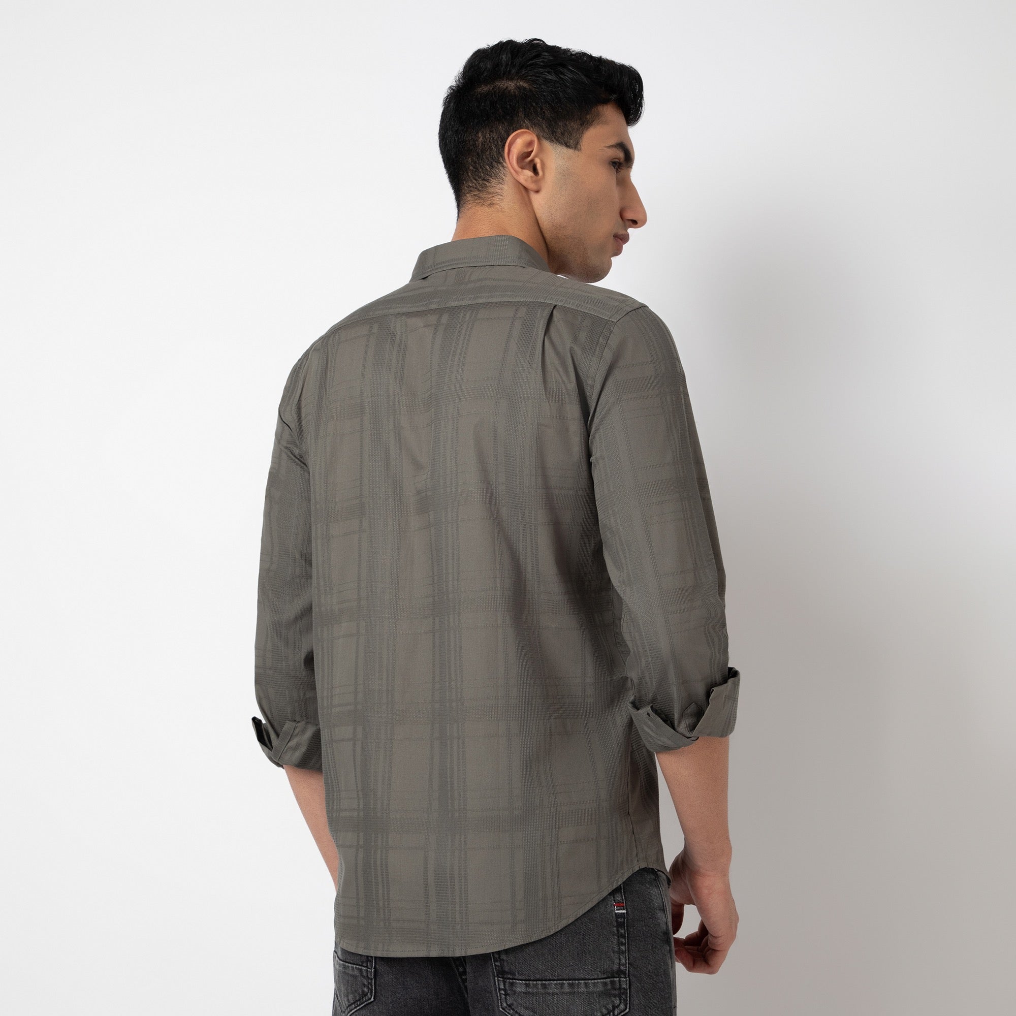 Self-Checkered Semi-Formal Shirt