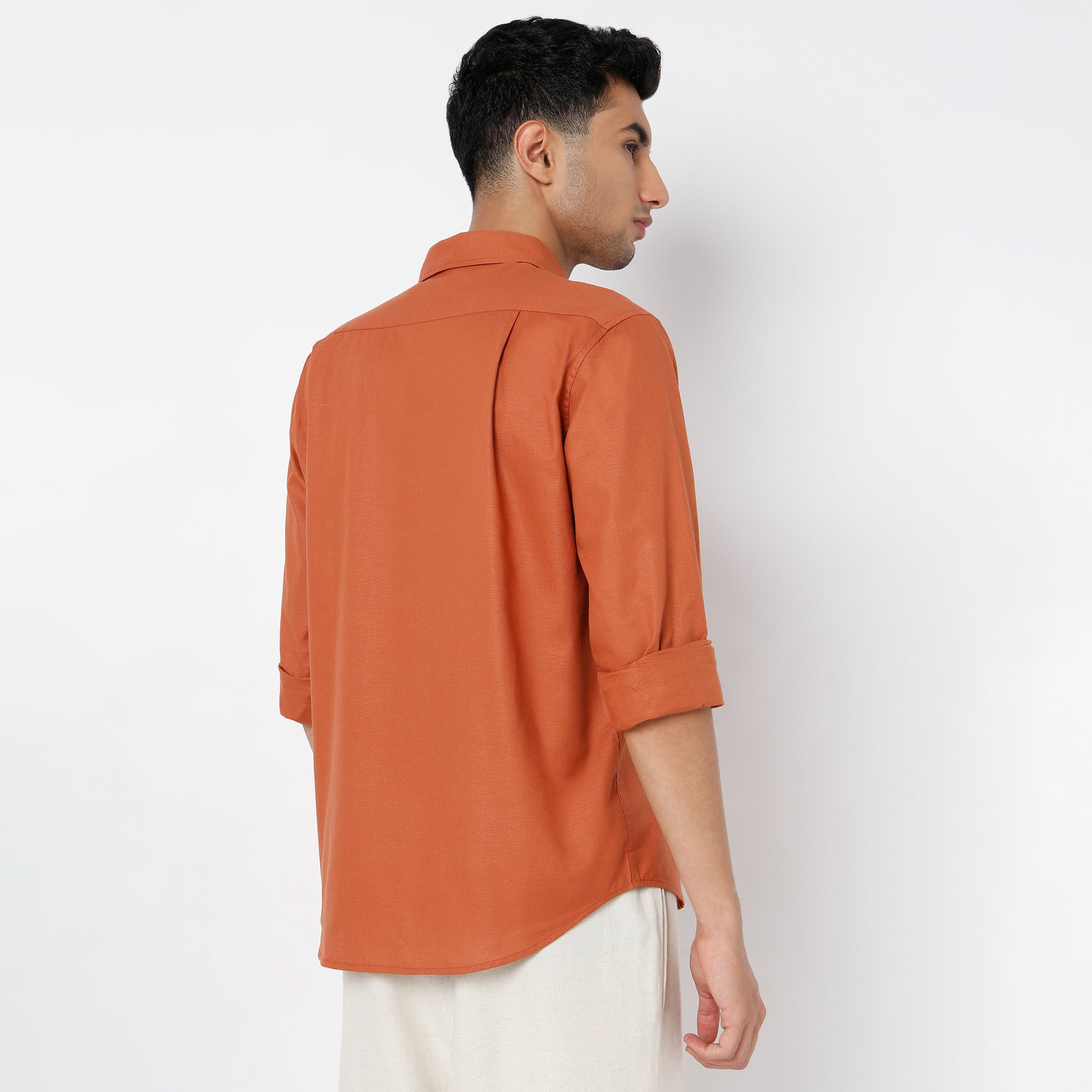 Men's Rust Linen Casual Shirt