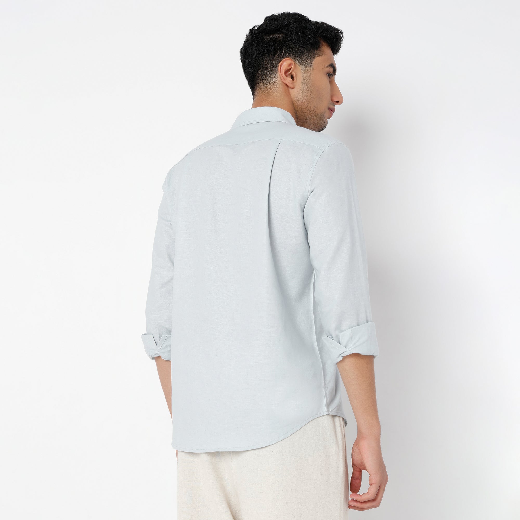 Men's Grey Linen Casual Shirt