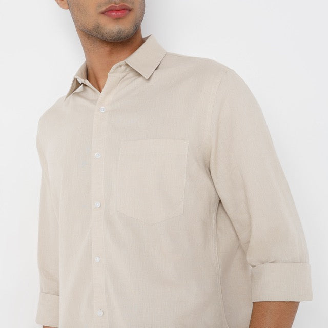 Men's Beige Linen Casual Shirt