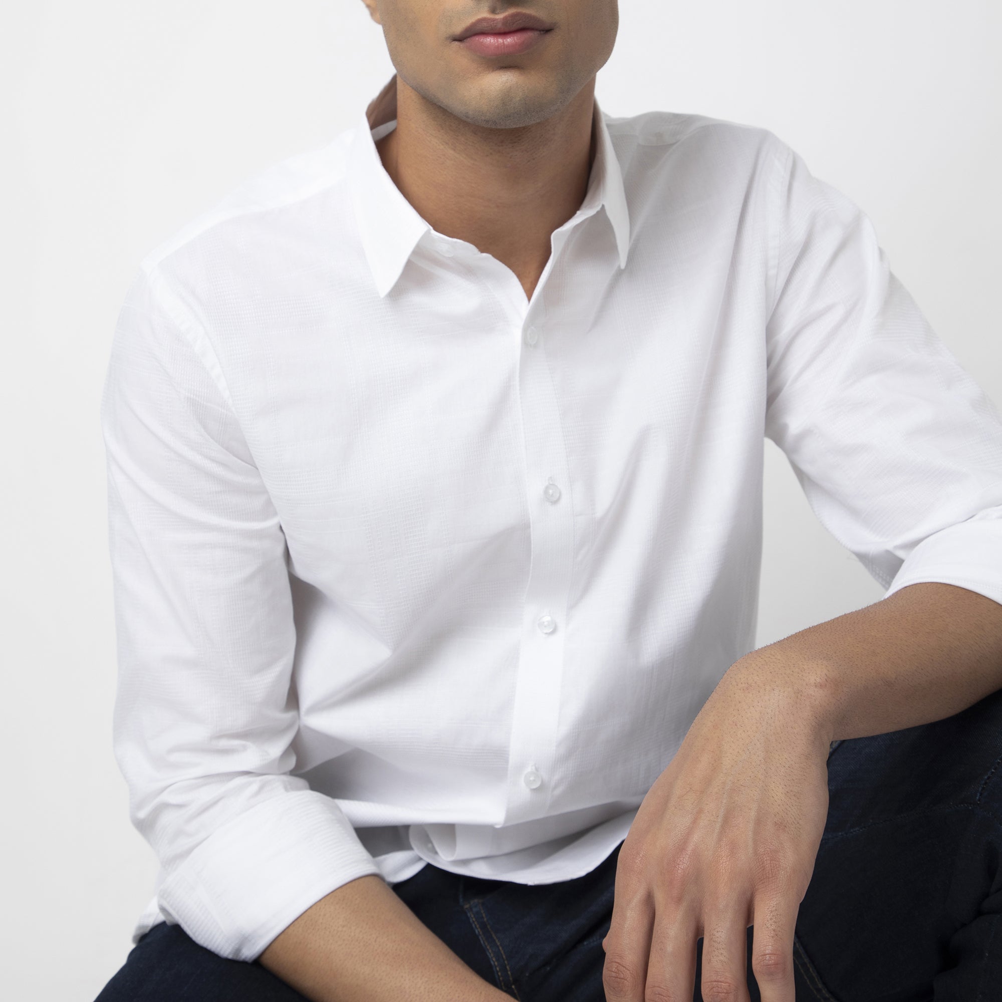 Self-Checkered Semi-Formal Shirt