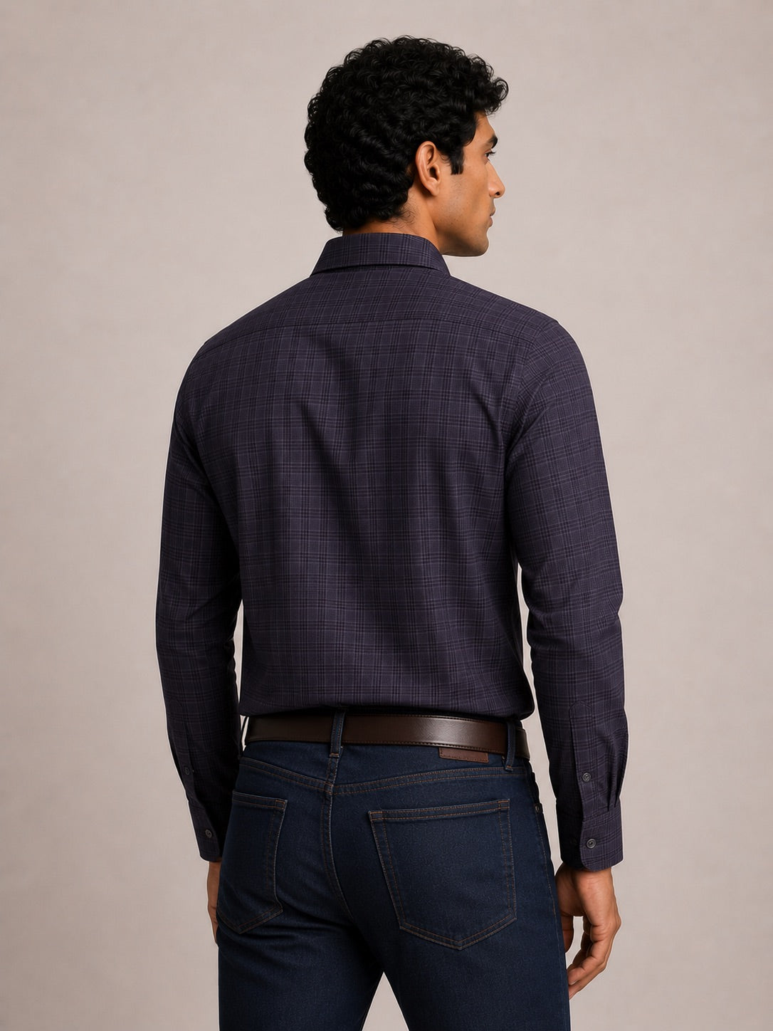 Men's Grey Checkered Slim Fit 100% Cotton Shirt | MARK & ALBERT