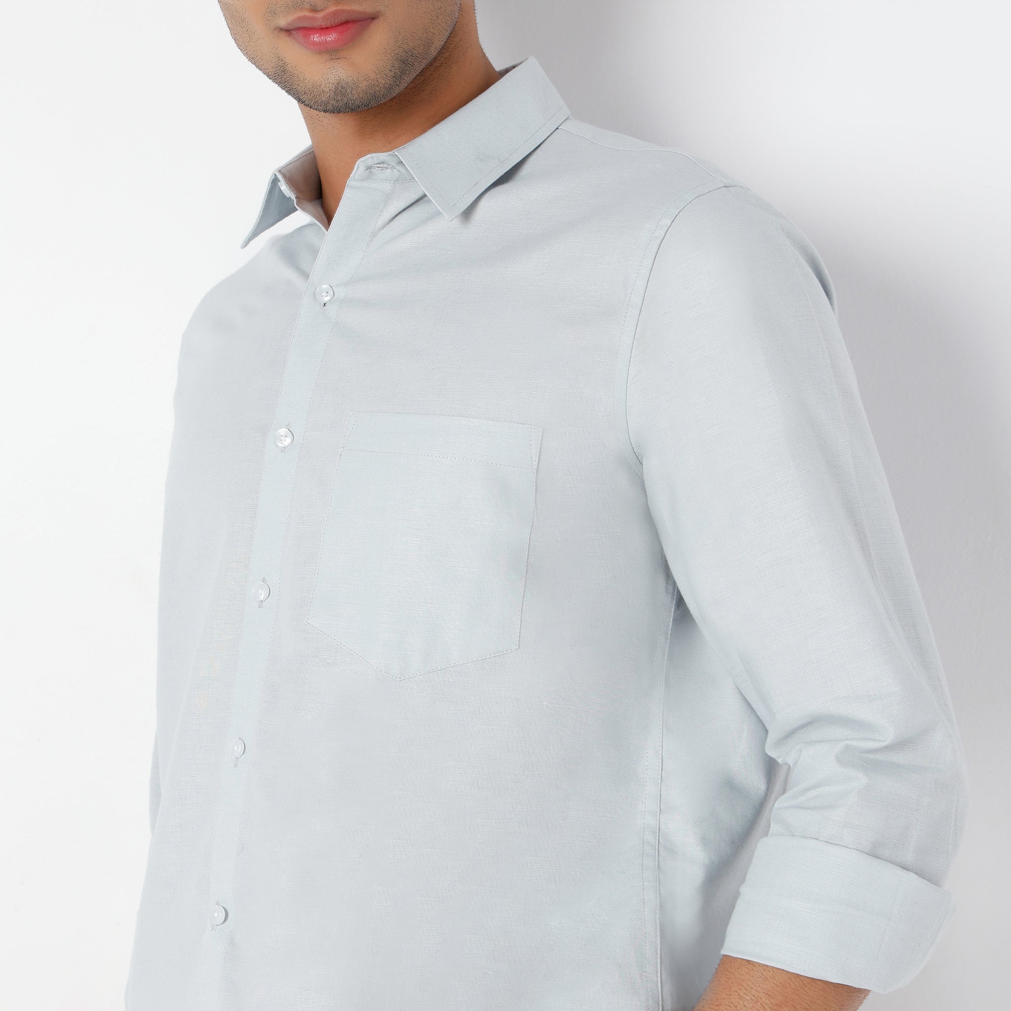 Men's Grey Linen Casual Shirt