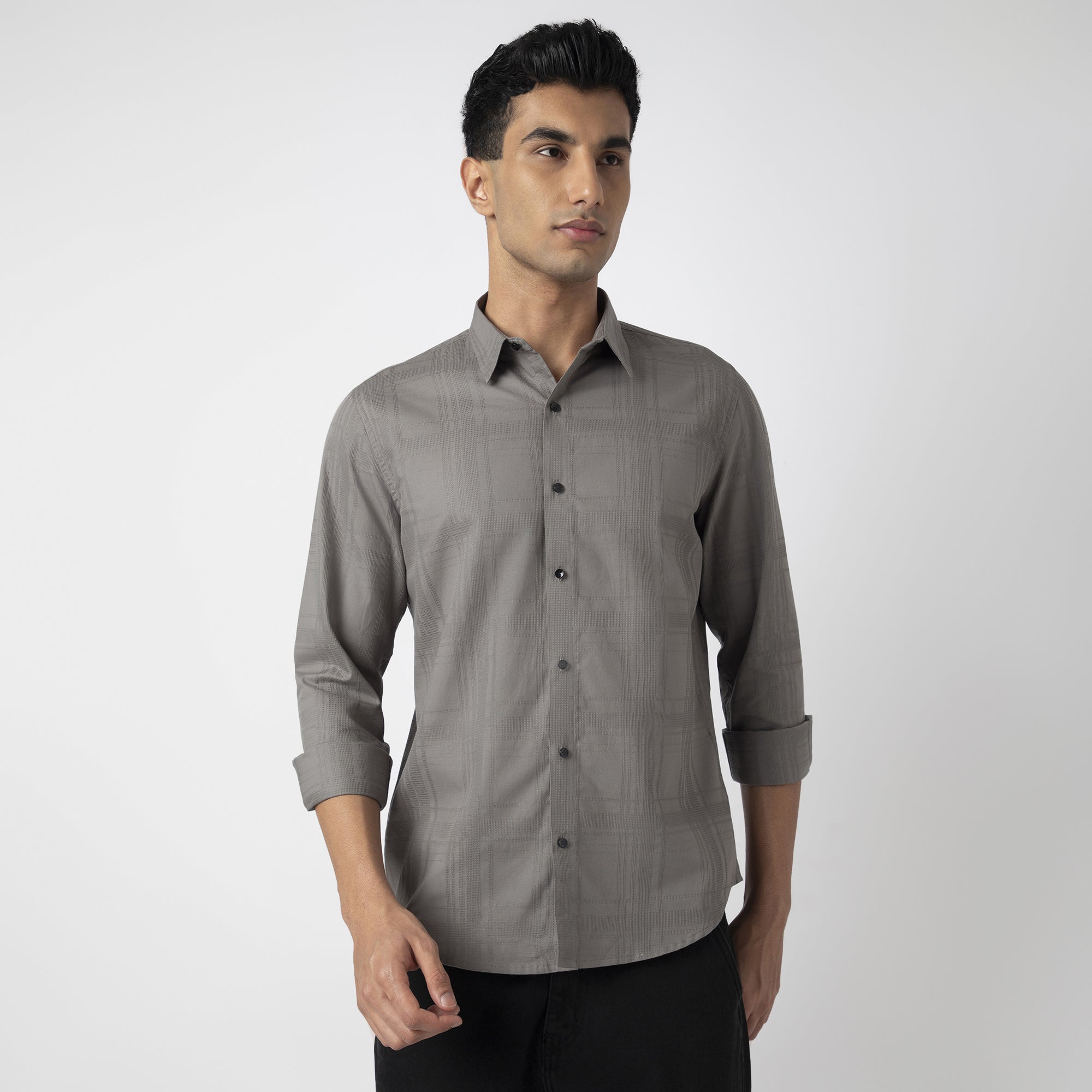 Self-Checkered Semi-Formal Shirt