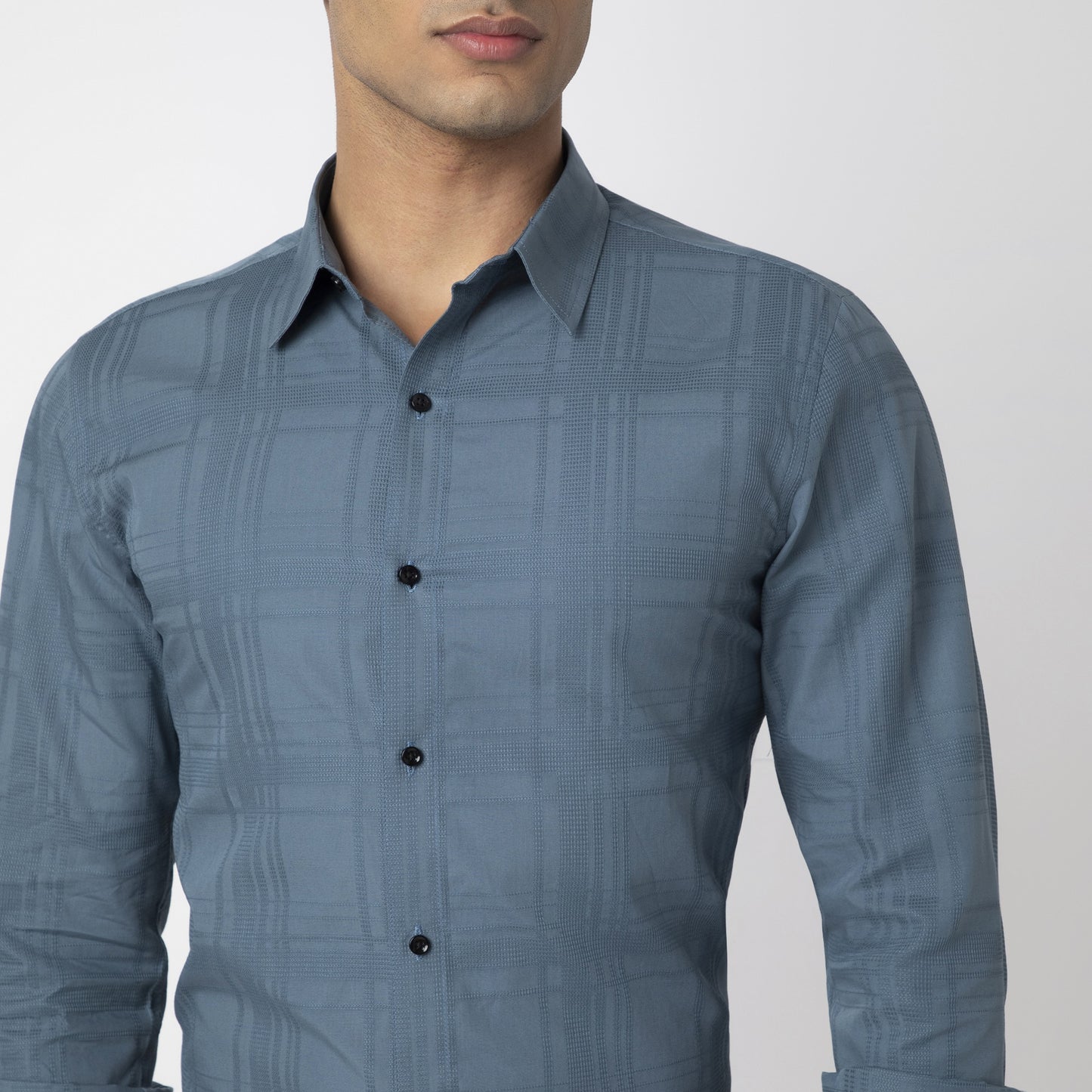 Self-Checkered Semi-Formal Shirt