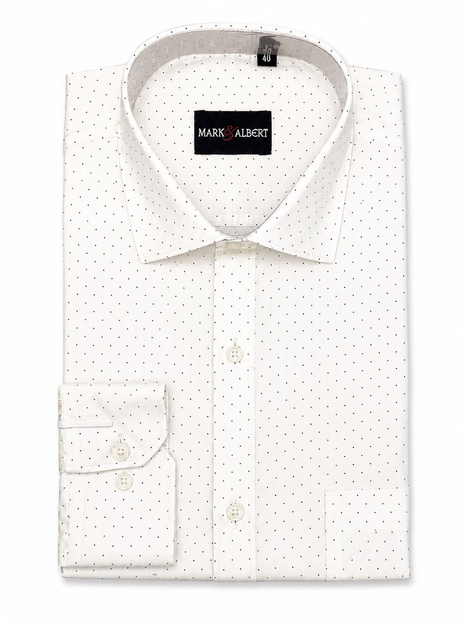 Men's White 100% Cotton Dot Print Slim Fit Formal Shirt | MARK & ALBERT